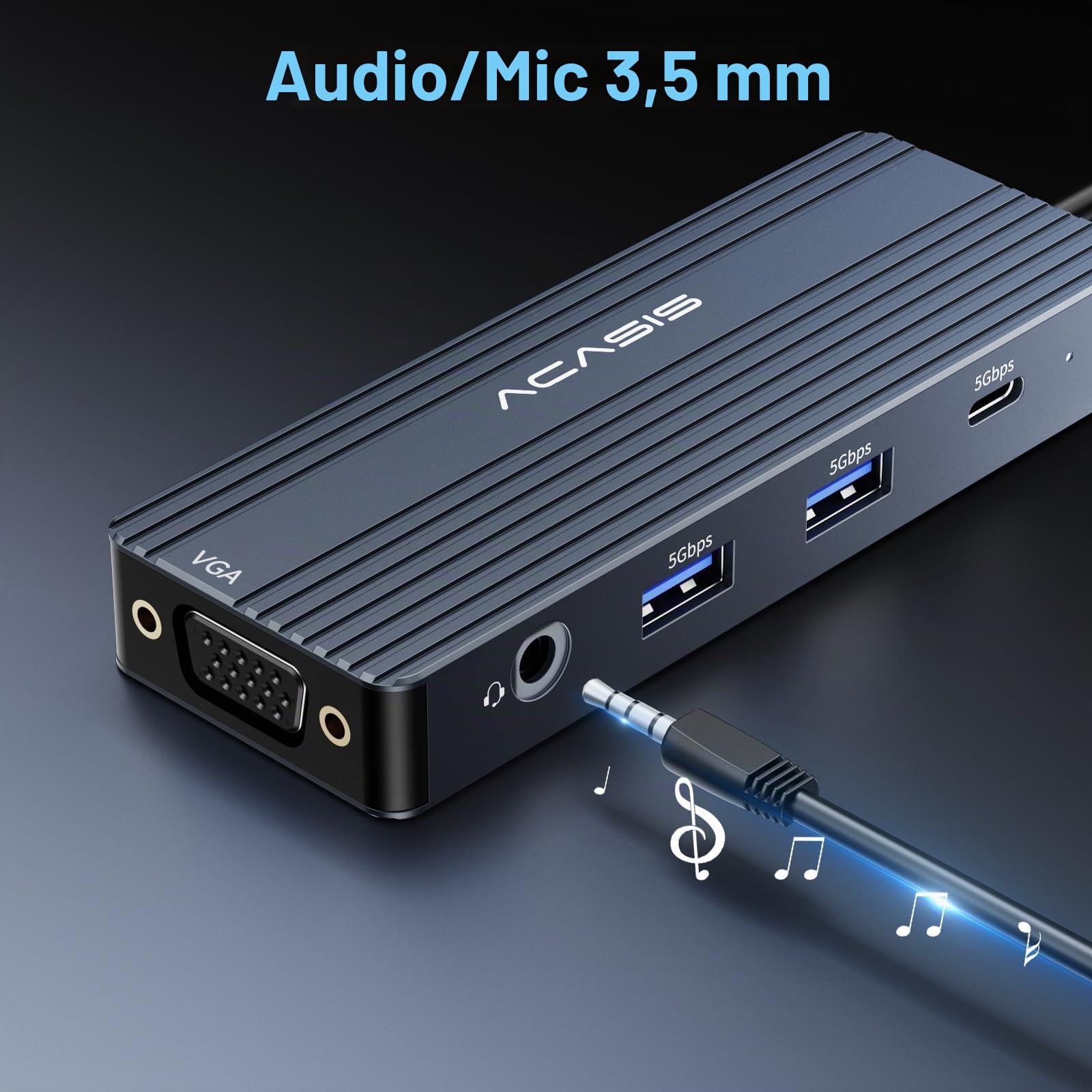 ACASIS Docking Station USB C Dual Monitors, Docking Station per laptop con doppia HDMI 4K@60HZ, 1 VGA 1080P@60HZ, 2 x 5G USBA, audio 3,5 mm, PD100W, hub USB-C 8 in 1 (Grigio scuro)