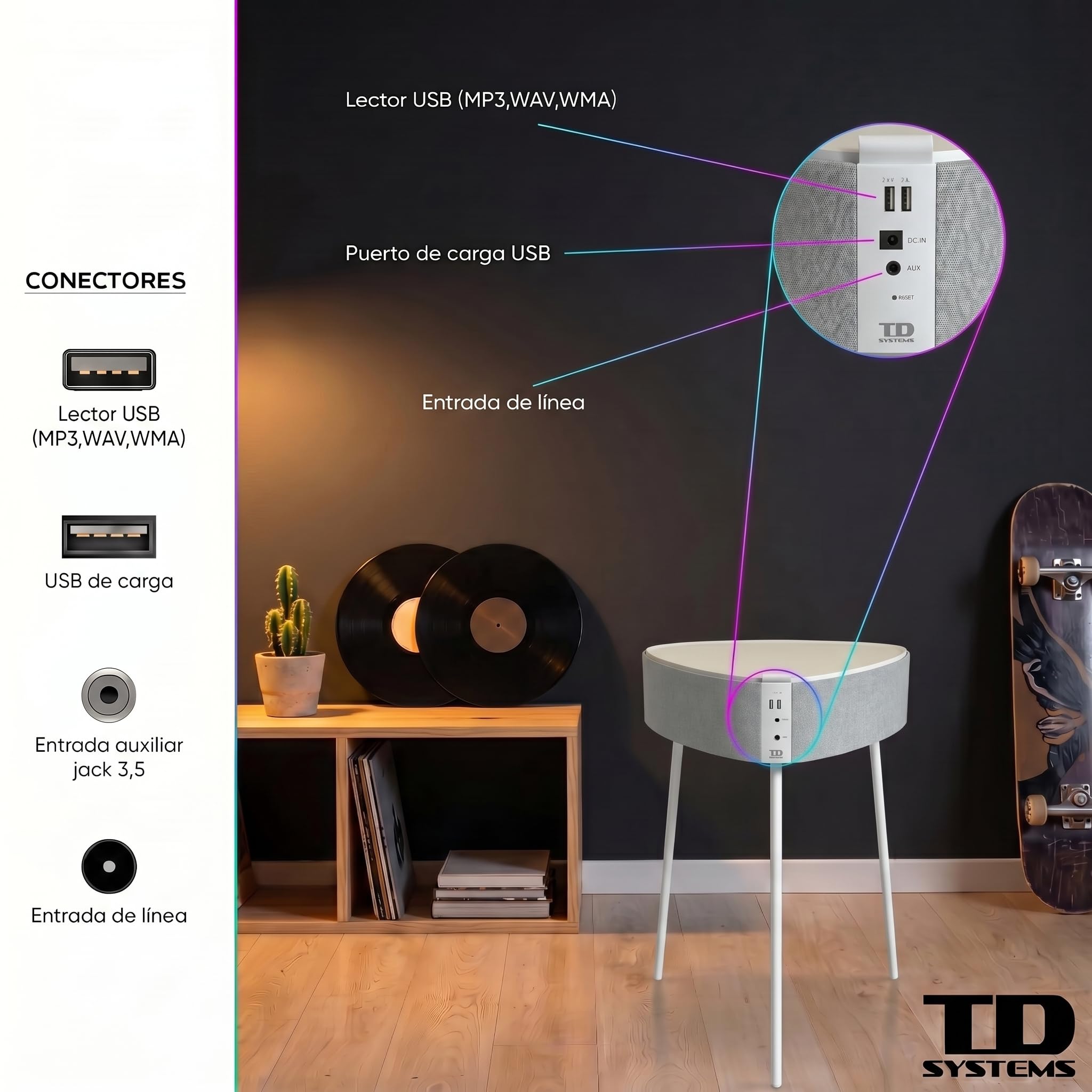 TD Systems Mesa Altavoz Bluetooth de 20W, Batería de 2500mAh SM20B11PB Color Blanco