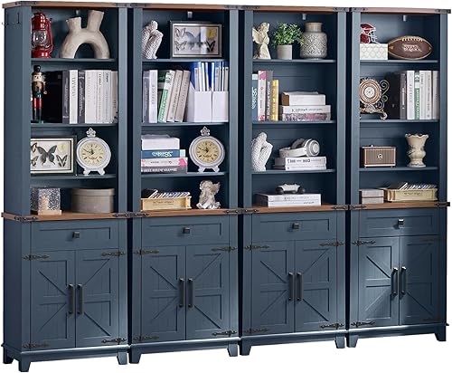 Miniatura 19 de Estantería de 5 niveles de 70" de altura con puertas de granero, estante grande de exhibición de libros estilo granja con estantes ajustables y Azul