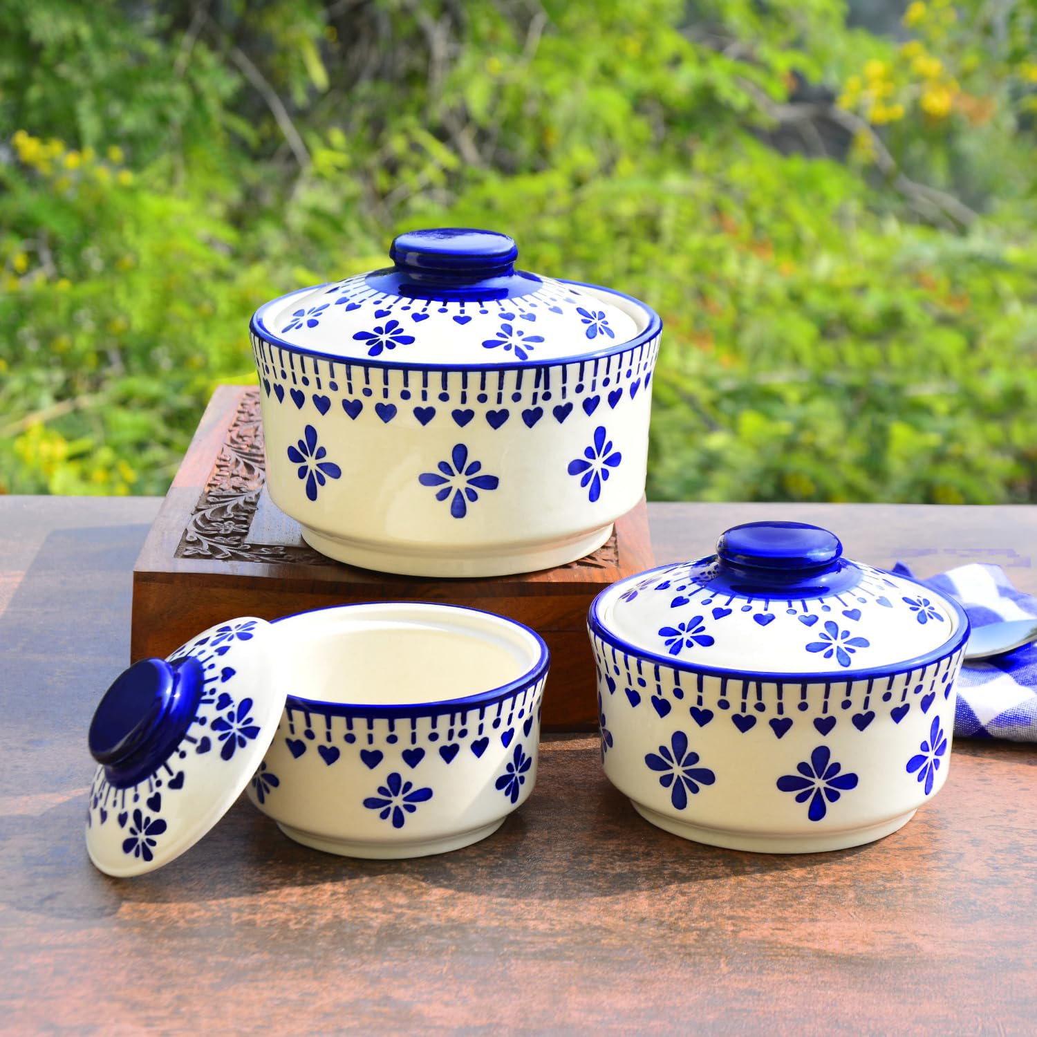 Buy StyleMyWay Hand Painted Ceramic Serving Donga with Lid (Set of