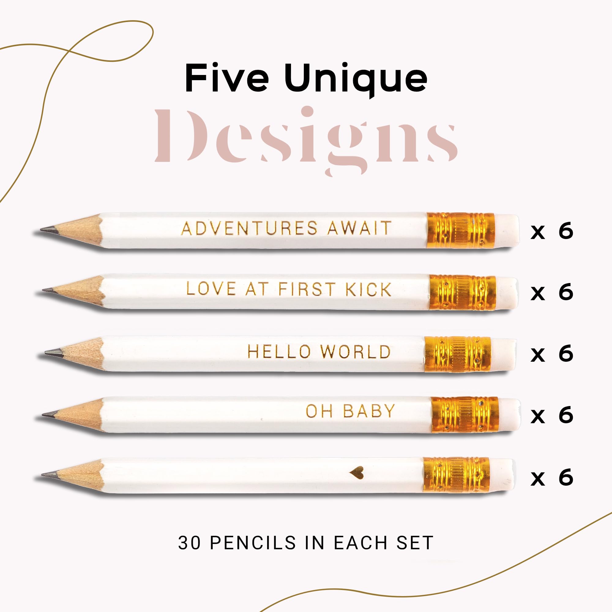 Markt Mini Baby Shower Pencils - 30 Pre-Sharpened Greenery Theme Pencils With Cute Designs