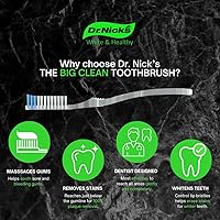 Vista 3 de Dr. Nick's - Raspador de lengua blanco y saludable (paquete de 3) y cepillo de dientes grande Big Clean medio suave, dentista diseñado para un