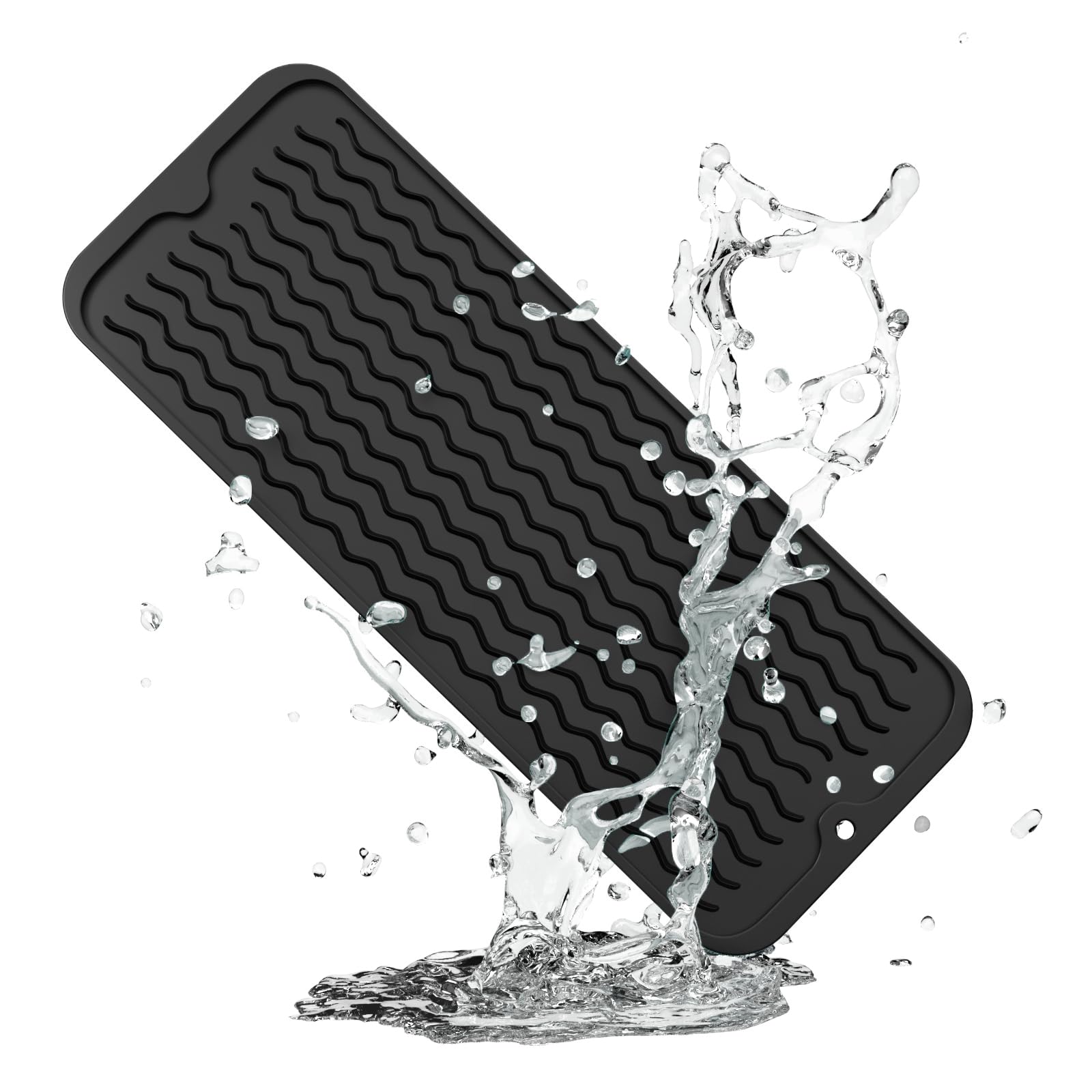 ZLR Silicone Sponge Holder & Sink Caddy Tray (6" x 17") - Narrow Dish Drying Mat for Kitchen Counter - Waterproof Soap Dispenser Organizer, Non-Slip