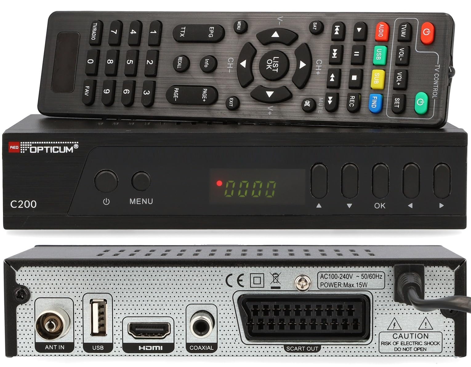 Opticum C200 Full HD Kabel Receiver mit USB HDMI SCART, DVB-C Receiver für Kabelfernsehen/Kabelanschluss für Radio und Fernsehen