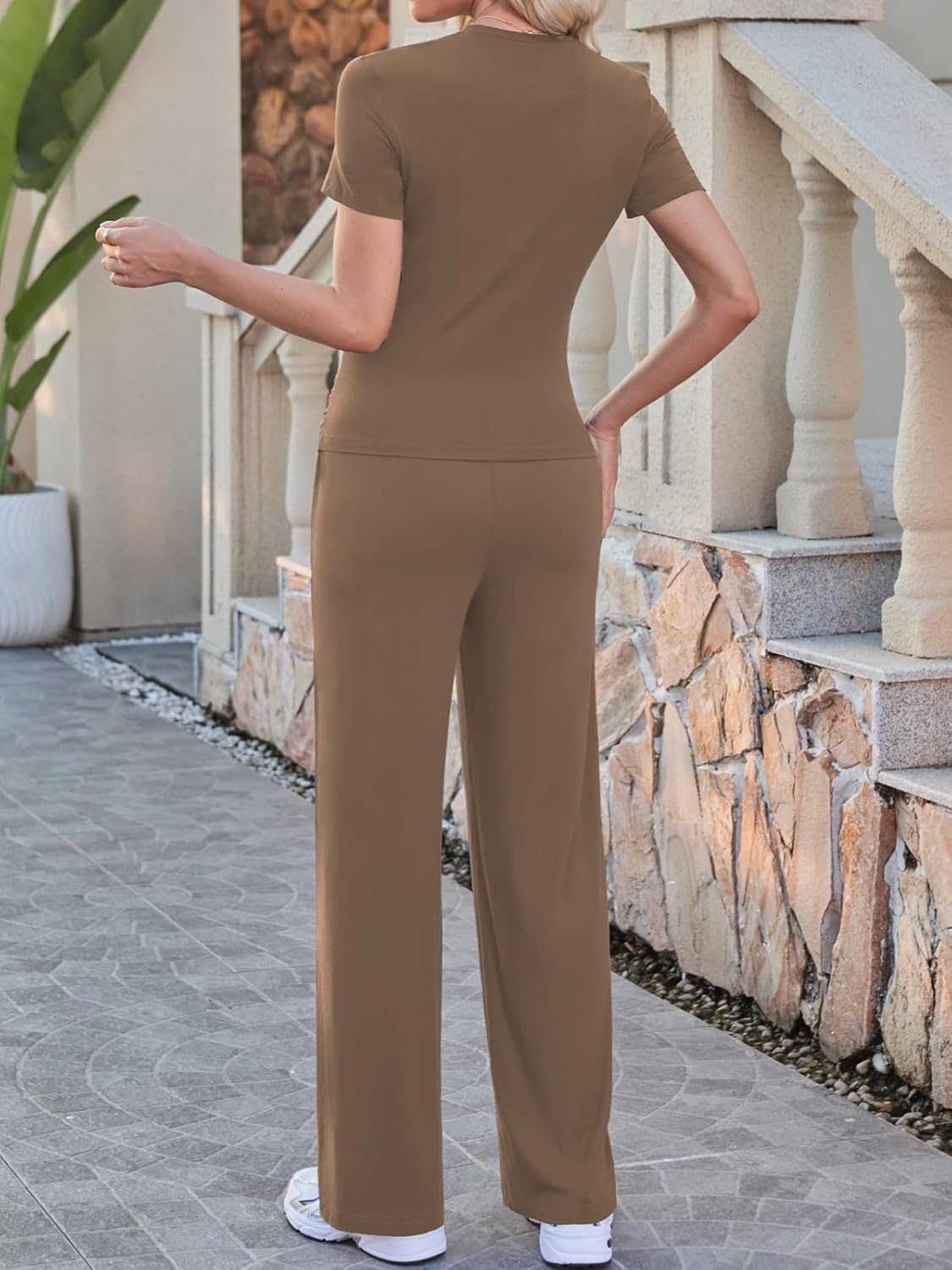 Braroz Womens 2 Piece Lounge Sets Matching Outfits Ruched Sides Tops High Waisted Pants Loungewear Tracksuit Set - Image 4