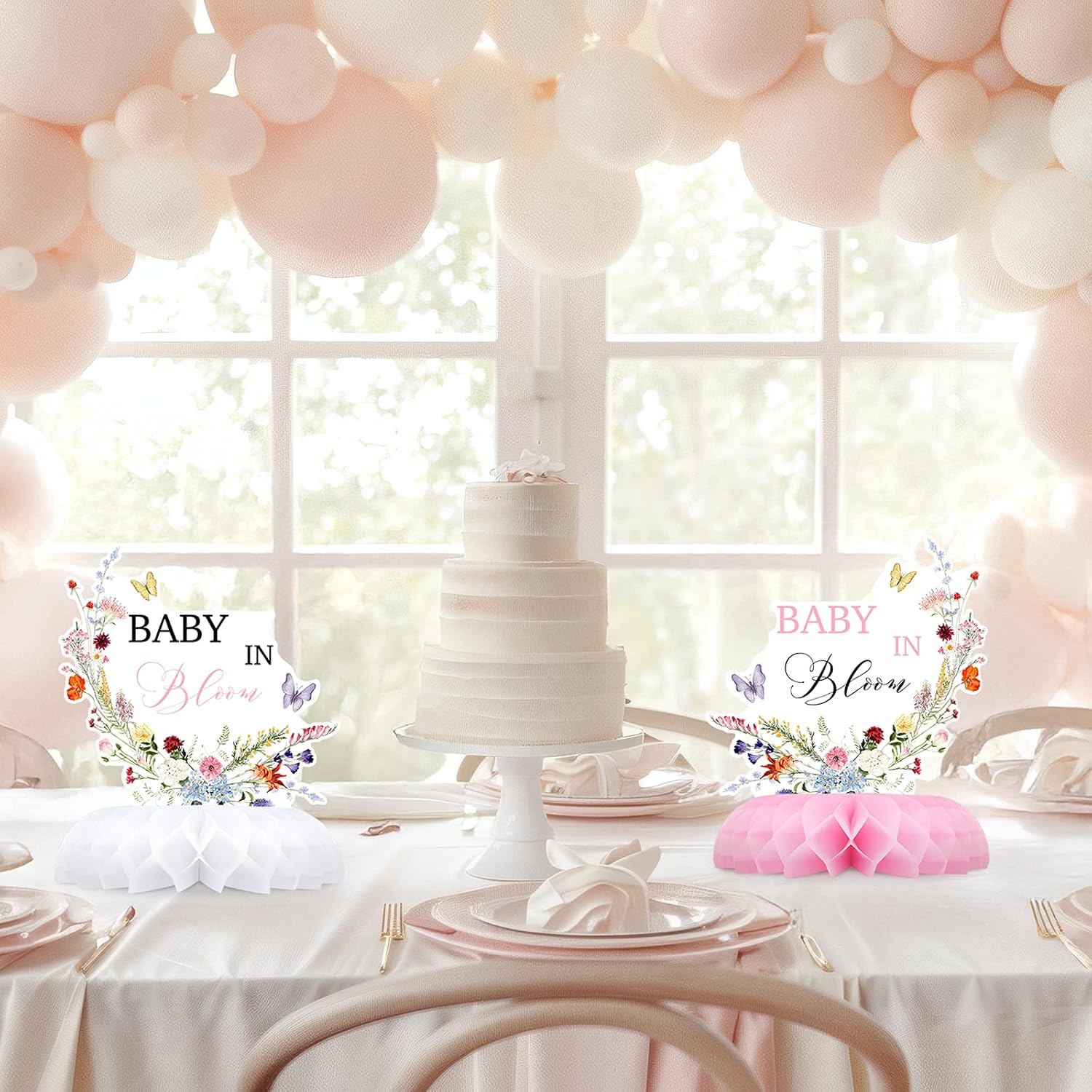 Baby in Bloom Table Centerpieces – 12PCS Floral Baby Shower Decorations for Girl, Pink Spring Garden Baby in Bloom Party Supplies, Wildflower Baby Table Decor