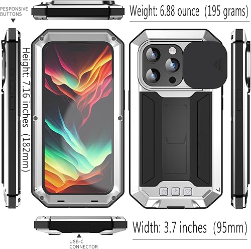 Miniatura 2 de Funda para iPhone 15 Pro Max, protección resistente, tornillo resistente, cuerpo completo, goma de metal de grado militar con soporte duro