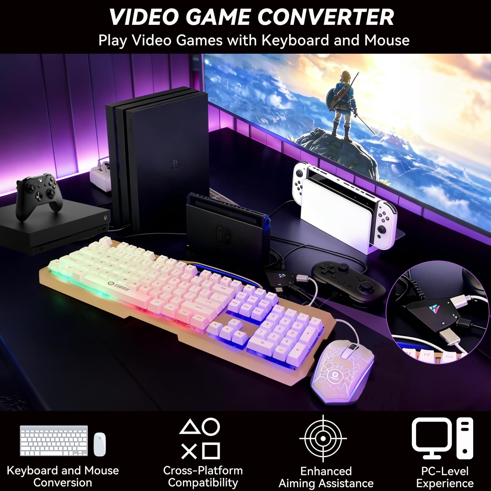 Nintendo Switch PS4 PS3 Koiiko Keyboard and Mouse Adapter for Nintendo Switch/PS4/PS3/Xbox