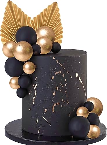 Mini globos de hojas de palma doradas, decoración de pasteles para cumpleaños, bodas, baby shower, fiestas, suministros de decoración (negro y