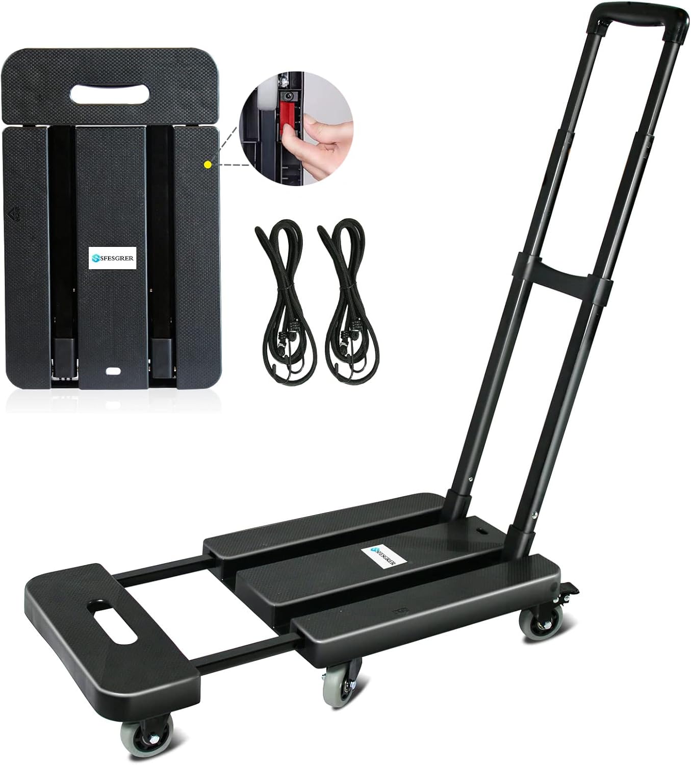 Folding Hand Truck Dolly, 600lbs Dolly Cart with Lockable Wheels and