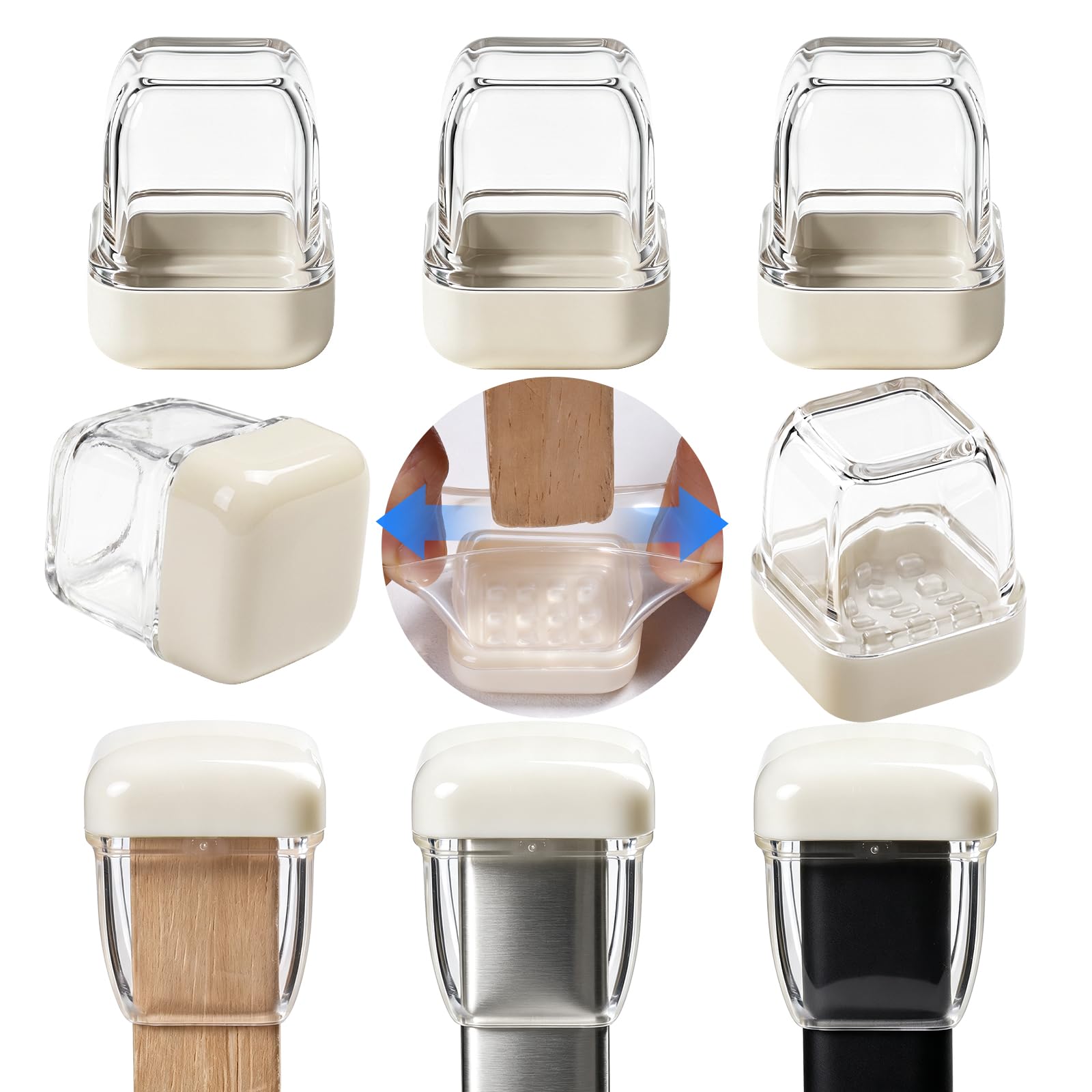RCHYFEED 24 PCS Clear Teflon Chair Leg Floor Protectors,0.75" Chair Leg Floor Protectors Sliders for Carpet, Silicone Furniture Leg Caps Cups Gliders, Smoothly Slide No Scratches Transparent Square