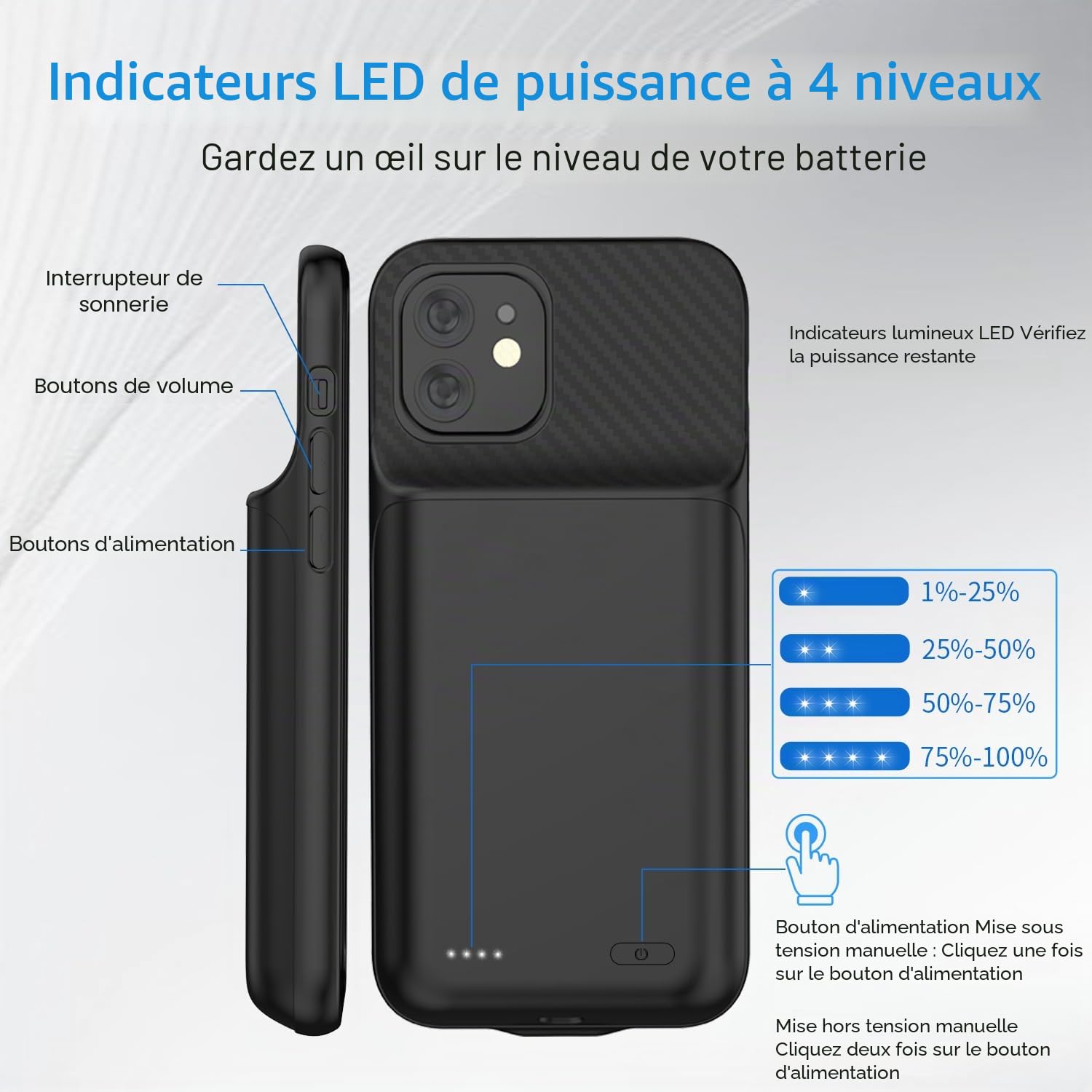 Coque de batterie pour iPhone 13/13Pro/14, 13800 mAh ultra fine, chargeur de batterie rechargeable et extensible