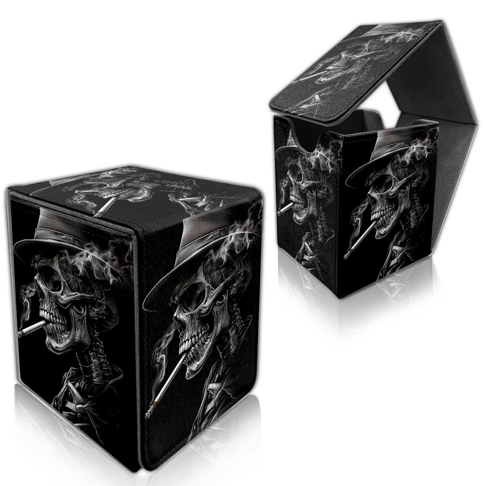 DISUOFEART for MTG Deck Box, Trading Card Storage Case Holds 100+ Sleeved Cards, Skeleton Wearing FedorHat Magnetic Closure Durable Deck Holder for Magic The Gathering, TCG & Commander