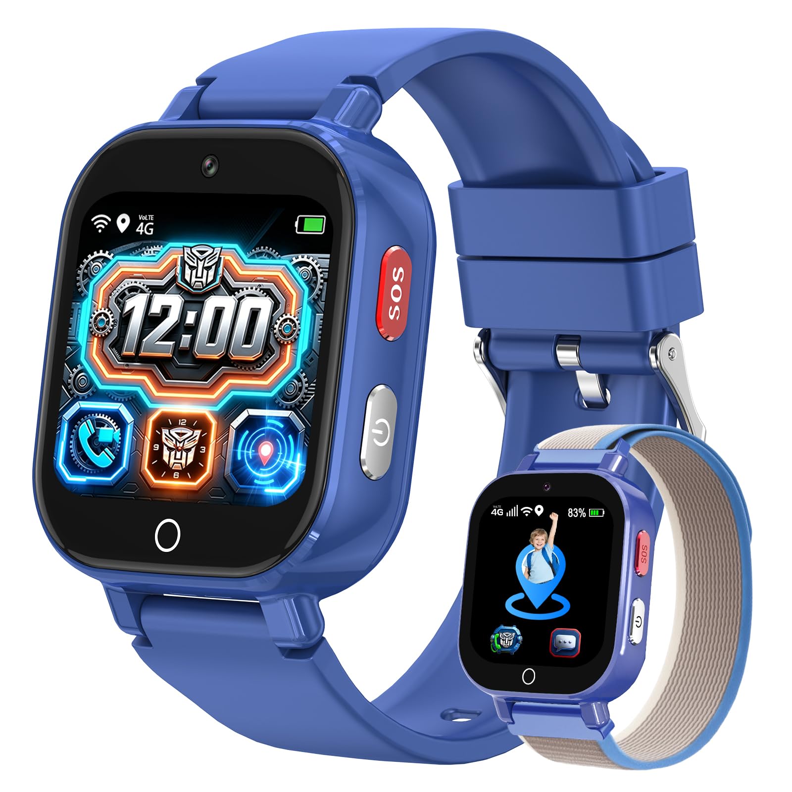 4G Kid Phone Watch with GPS Tracker, Call SOS Video Call IP68 Waterproof | Kids Smart Watch for Boys Girls with Camera Alarm, Smartwatch for Ages 4-12 Children Birthday Gift, Blue