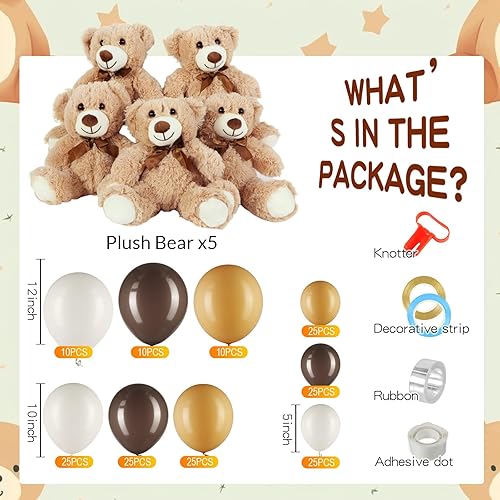 Miniatura 9 de Meooeck Kit de globos aerostáticos de oso de 191 piezas, decoración de oso para baby shower, kit de globos, 5 piezas de oso de peluche con 180