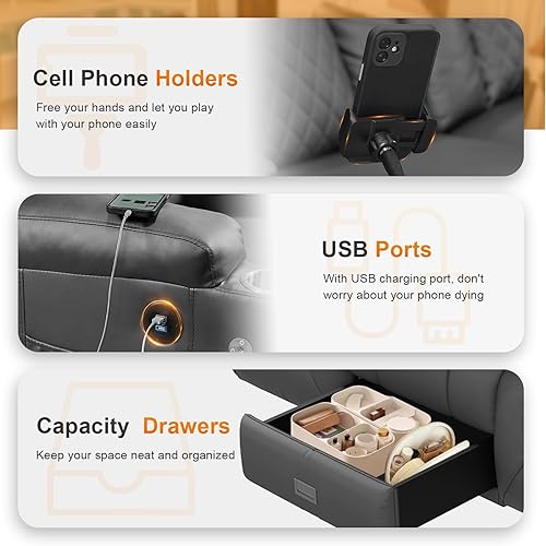 Miniatura 6 de Sofá reclinable biplaza, sofá reclinable doble de 3 plazas con consola abatible, moderno sofá biplaza de piel sintética para sala de estarcaravana,