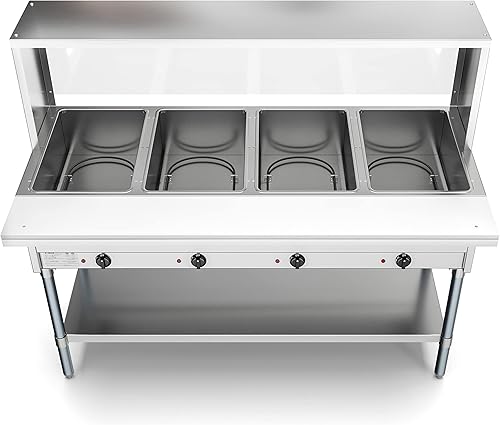 Miniatura 2 de KoolMore Calentador de alimentos eléctrico de acero inoxidable de 4 bandejas para bufés con protector de estornudos, sobreestante, bajo estante,