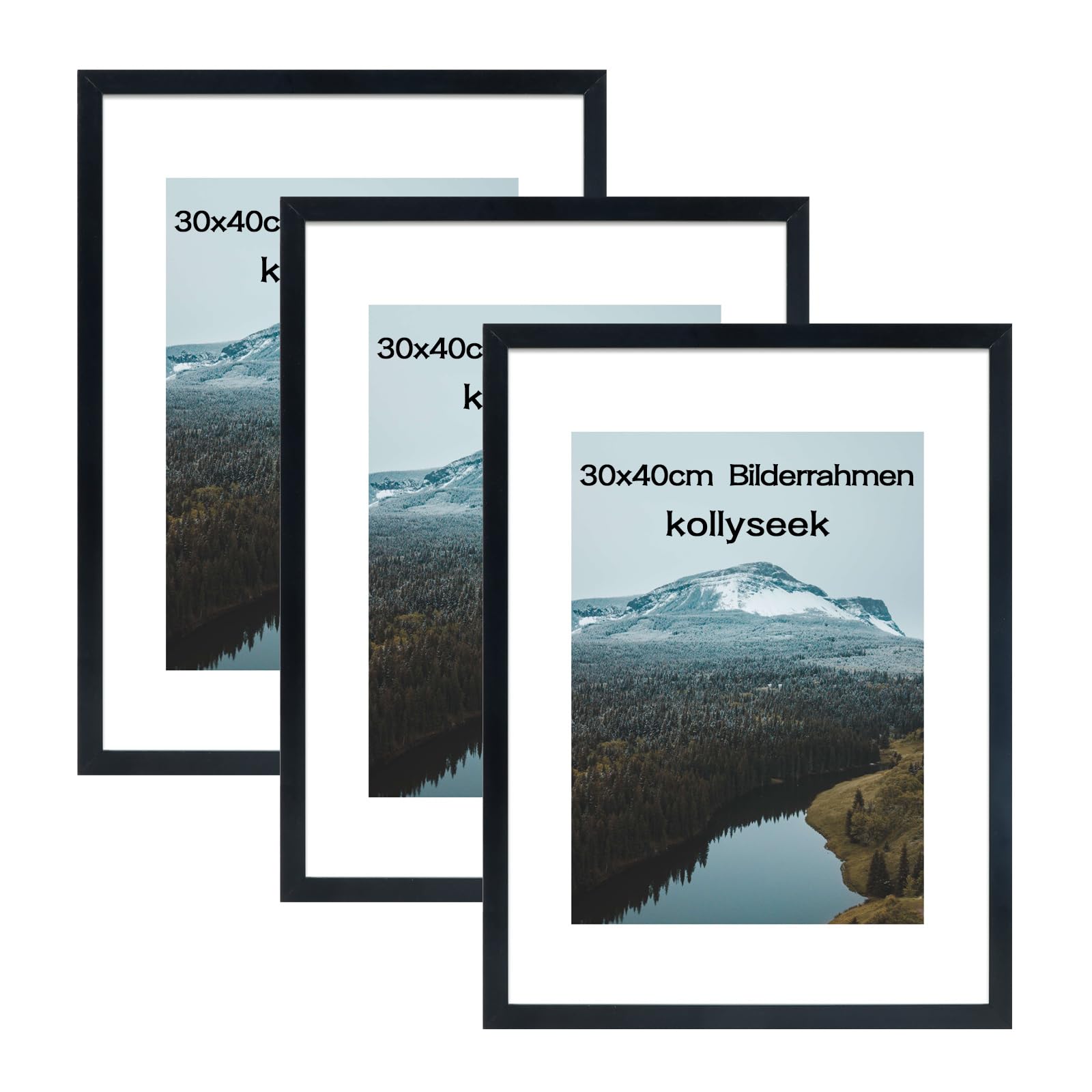 kollyseek Juego de 3 marcos de fotos de 30 x 40 cm y cristal acrílico negro, marcos de fotos para colgar y colocar, marcos de fotos modernos, marcos decorativos negros
