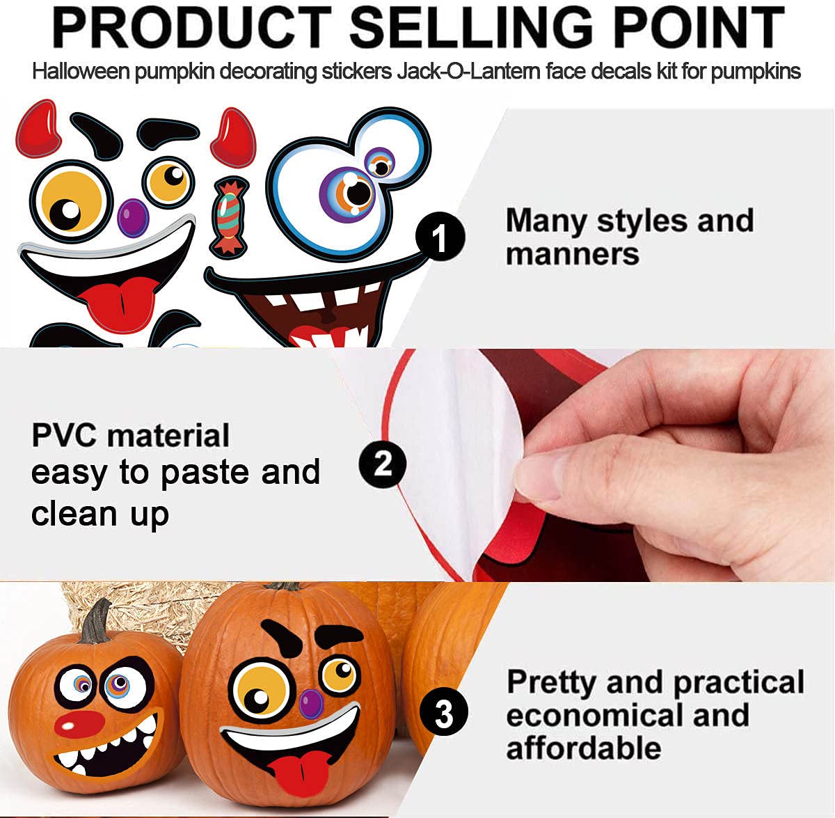 Amazon.com: Kit de calcomanías decorativas de calabaza de Halloween, haz  calcomanías de cara de calabaza y calabazas, 60 expresiones divertidas, ...