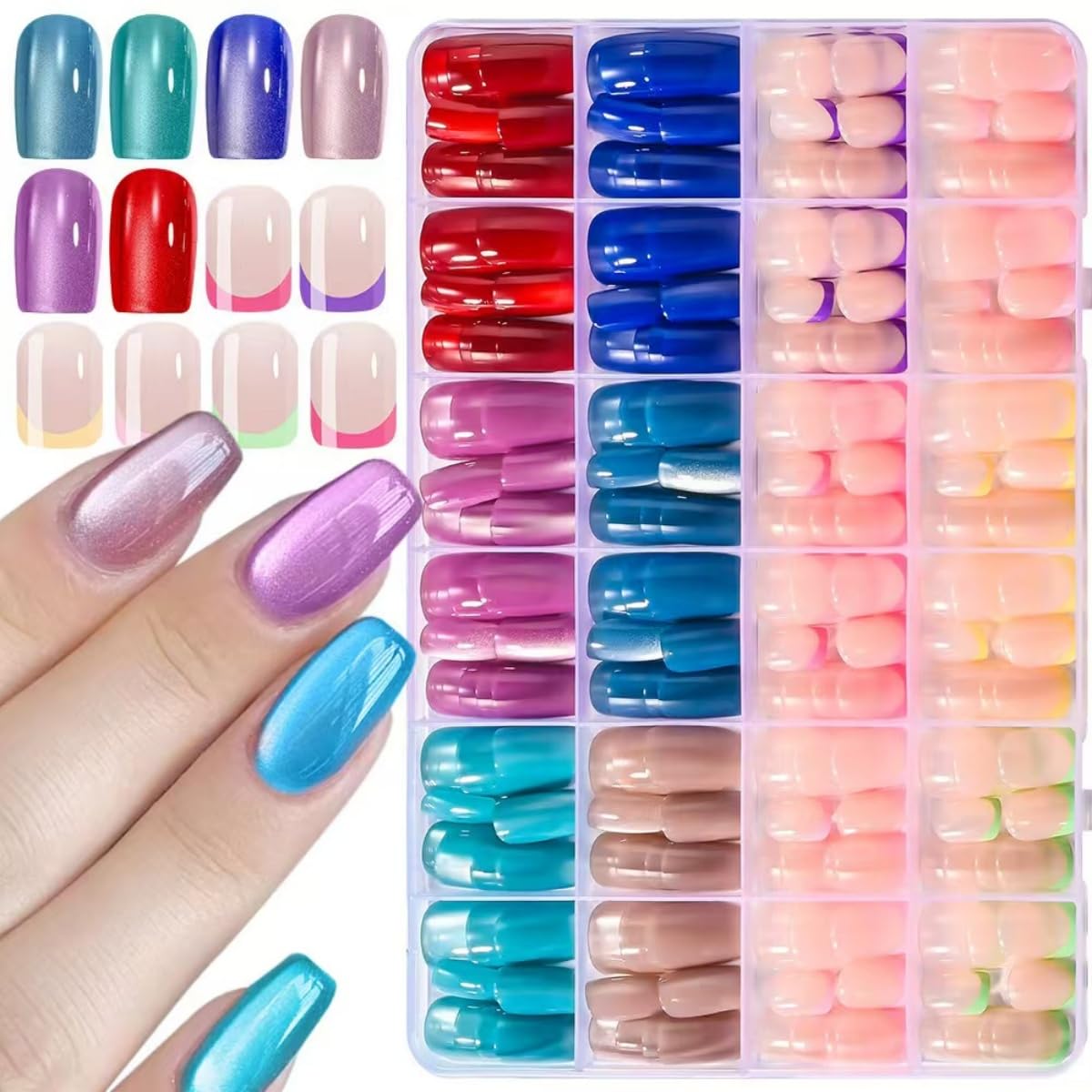 Colorful French Tip Press On Nails - Glossy Acrylic Set