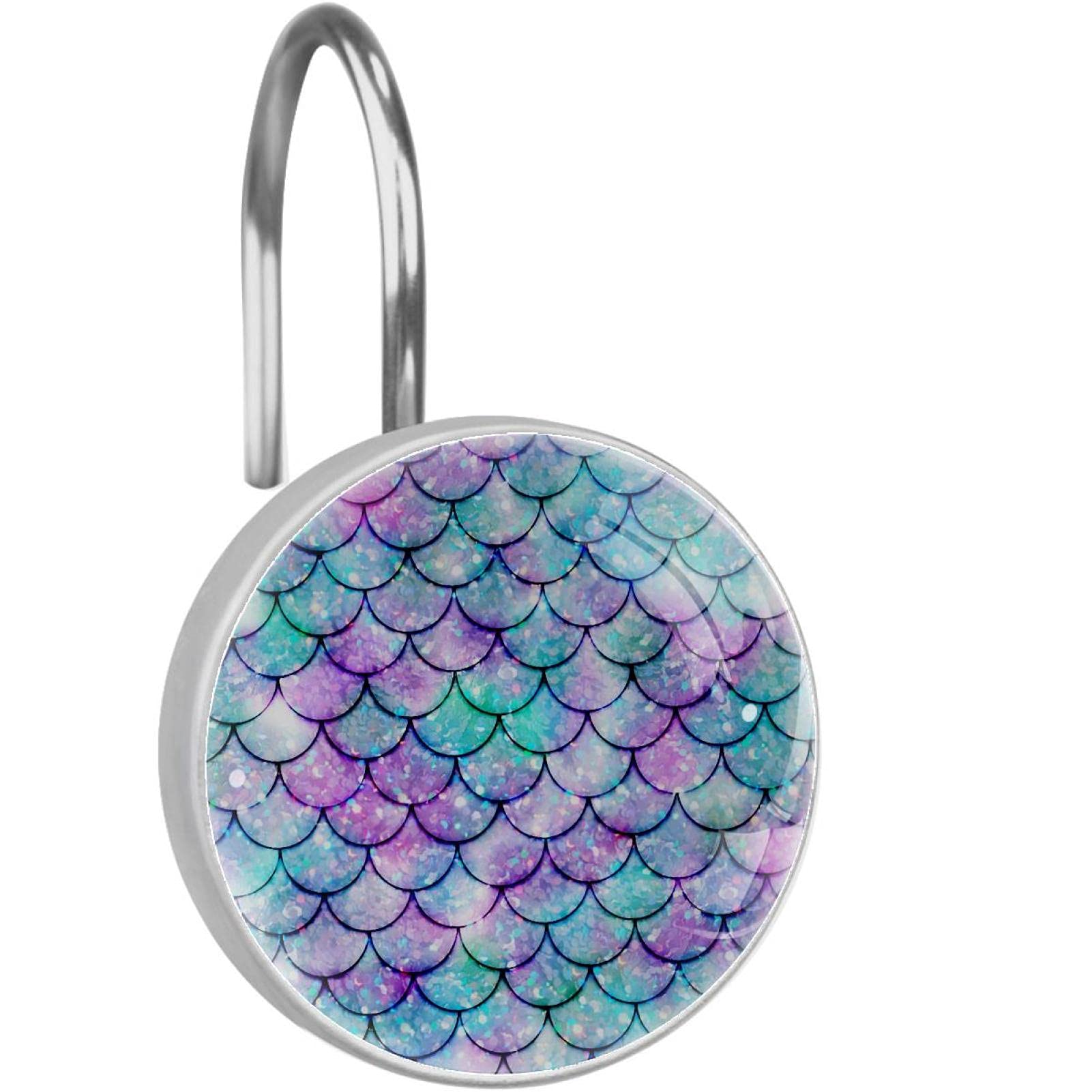 Crochets de rideau de douche sirène en verre et acier inoxydable antirouille x12