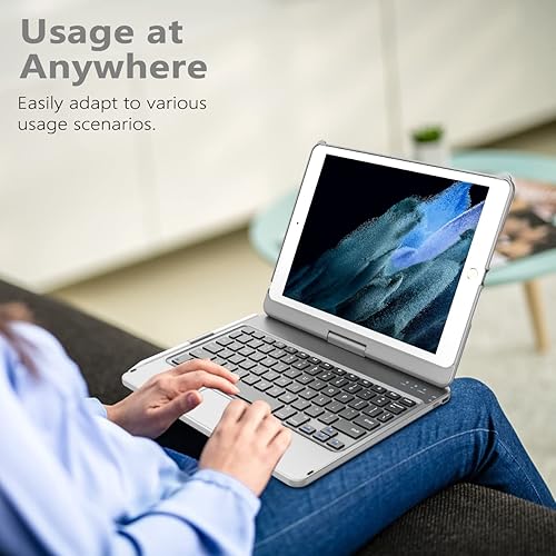 Miniatura 6 de TQQ Funda táctil para iPad de 9 generación con teclado (10.2 pulgadas, 2021), trackpad multitáctil, cubierta protectora giratoria de 360 para