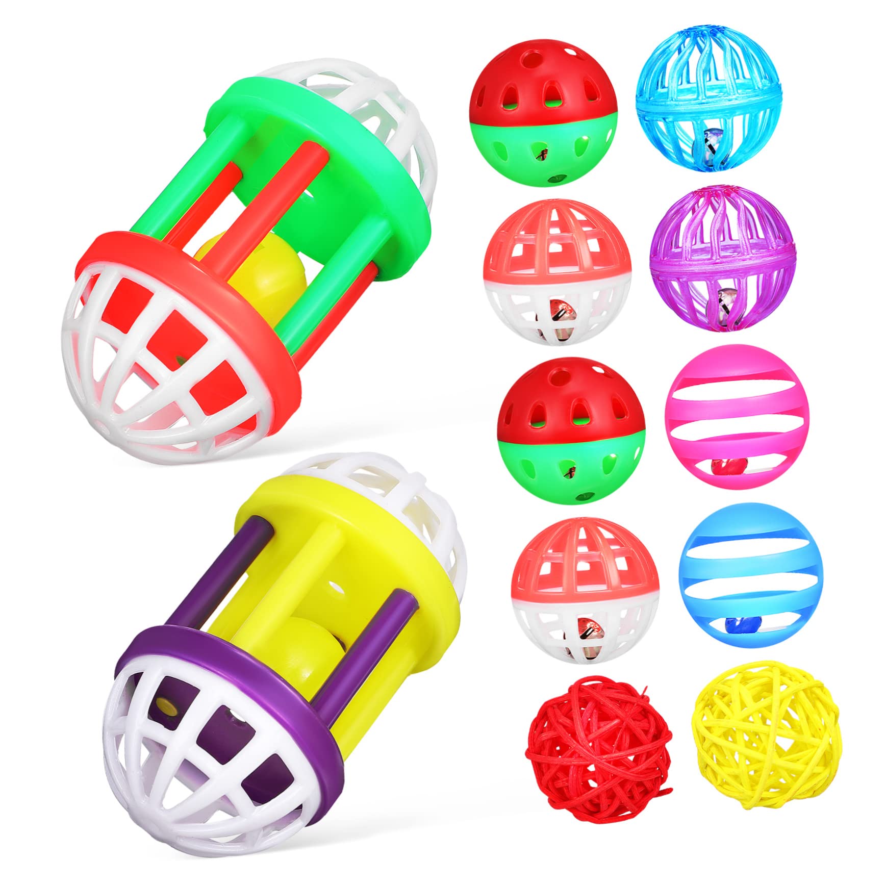 DOITOOL 12 Pcs Colorful Bird Toy Ball Willow Branch Balls for Parrots Budgies Parakeet Cockatiel Cage Decoration Chew Toys