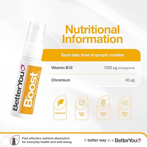 Miniatura 3 de BetterYou Boost Vitamin B12 - Spray oral - Suplemento líquido natural - Spray de vitamina para ingesta diaria de B12 - Té verde y cromo - 0.85 onzas