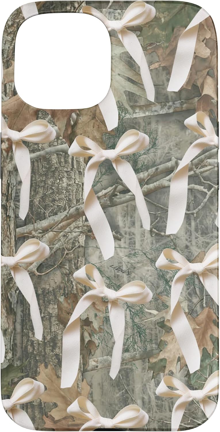 Aesthetic Camo White Bow And Ribbon Hunting Girl Women Case for iPhone 11