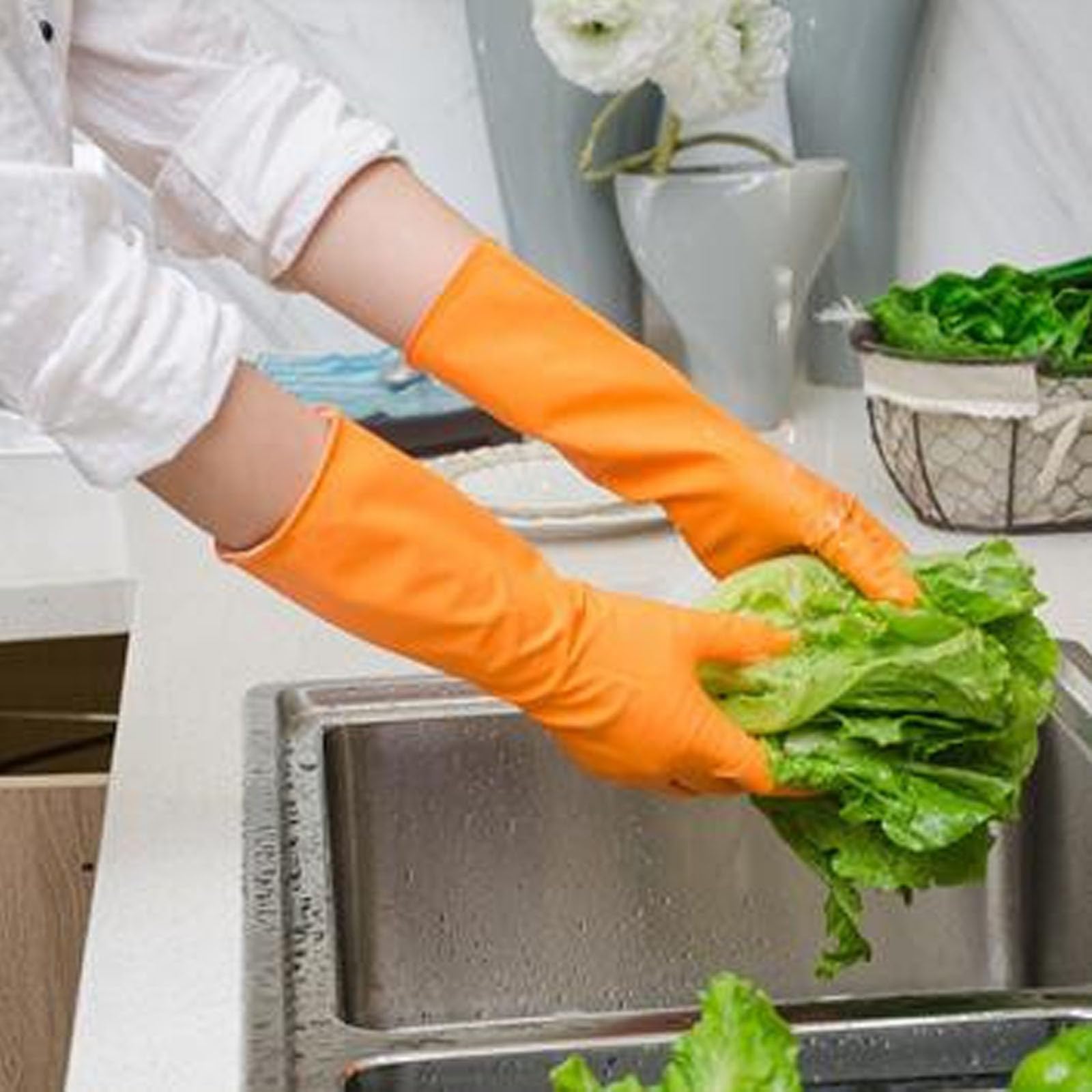UOWEG Handschuhe Handschuhe Waschen Hand Gummi Lange Reinigung Warme Handschuhe Küche Latex Geschirrspülwerkzeug Geschirr Stulpen Küche Esszimmer Bar Wäsche Aufbewahrungsbeutel (GN1, C) Gewerbe, Industrie & Wissenschaft