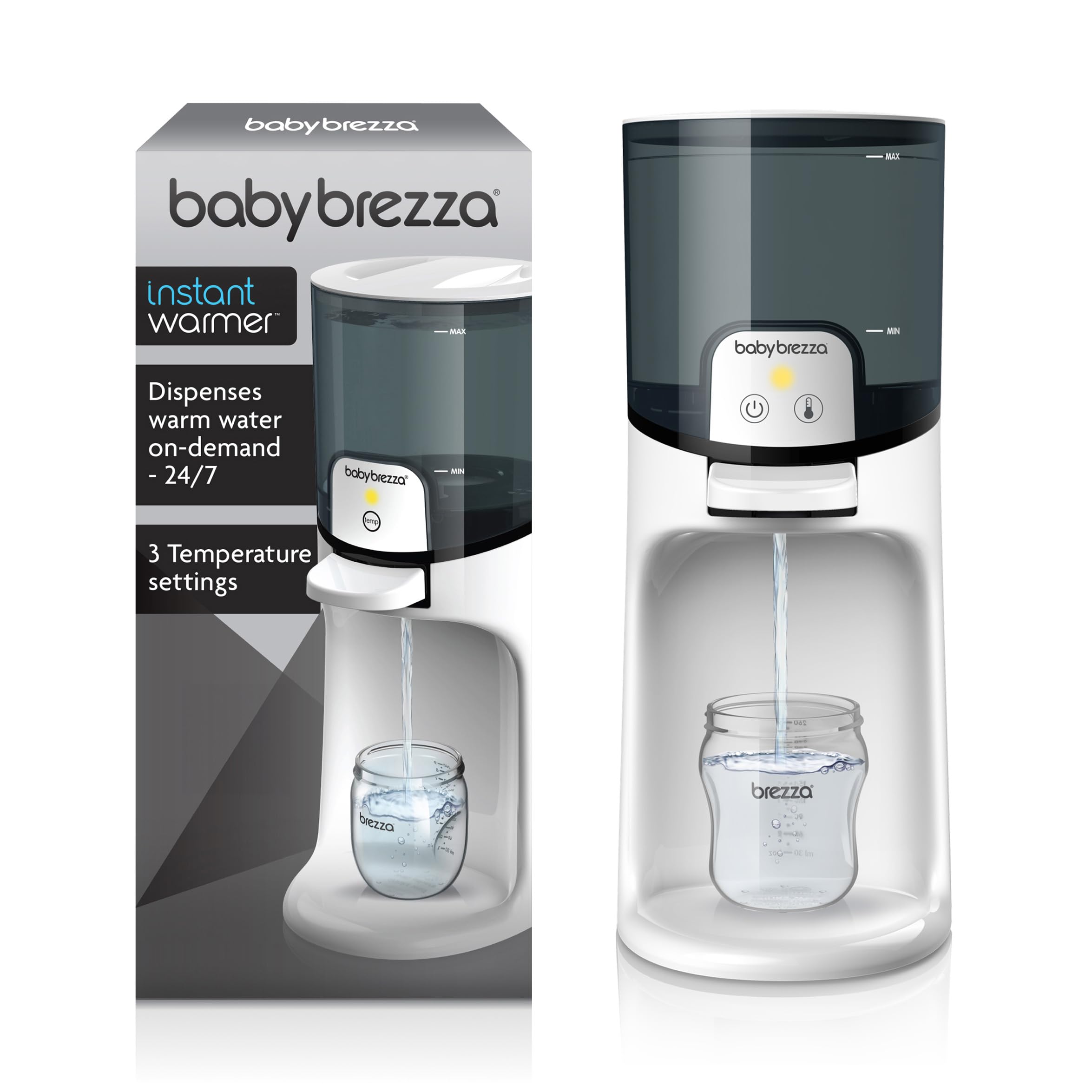 Baby Brezza Wasserwärmer für Babynahrung – Sofort heißes Wasser in Sekunden – Ideal für nachts – 3 Temp.-Stufen (22°C/37°C/40°C), 1,5L Tank, für Milchpulver & Fläschchen, BPA-frei