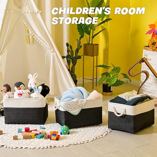 Miniatura 7 de Paquete de 3 contenedores de almacenamiento, canastas de almacenamiento de tela para almacenamiento plegables de lona medianas para organización
