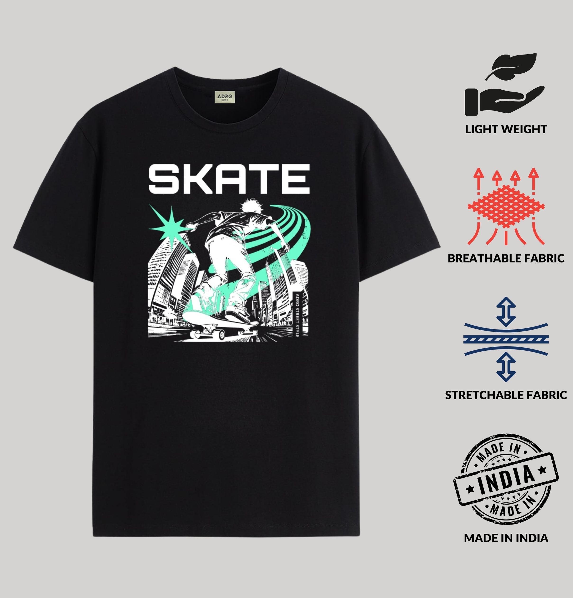 ADRO T-shirt per ragazzi e ragazze | T-shirt stampata Skate City Limits | Età 3-14 | Maglietta girocollo in 100% cotone per ragazzi