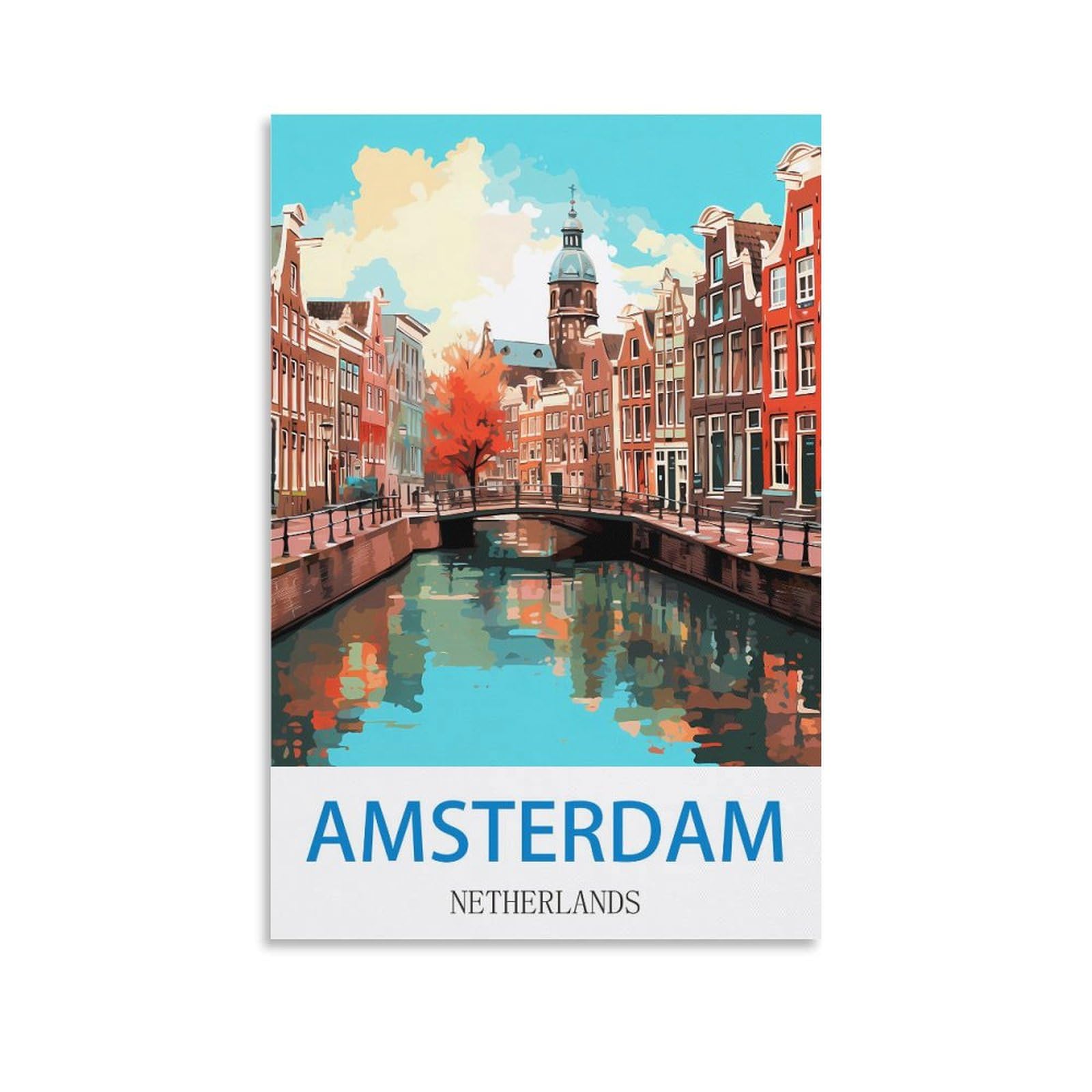 HeyBox Amsterdam Netherlands Vintage Travel Poster 08x12inch(20x30cm) Canvas Prints Wall Art Paintings for Home Office Living Room Decor
