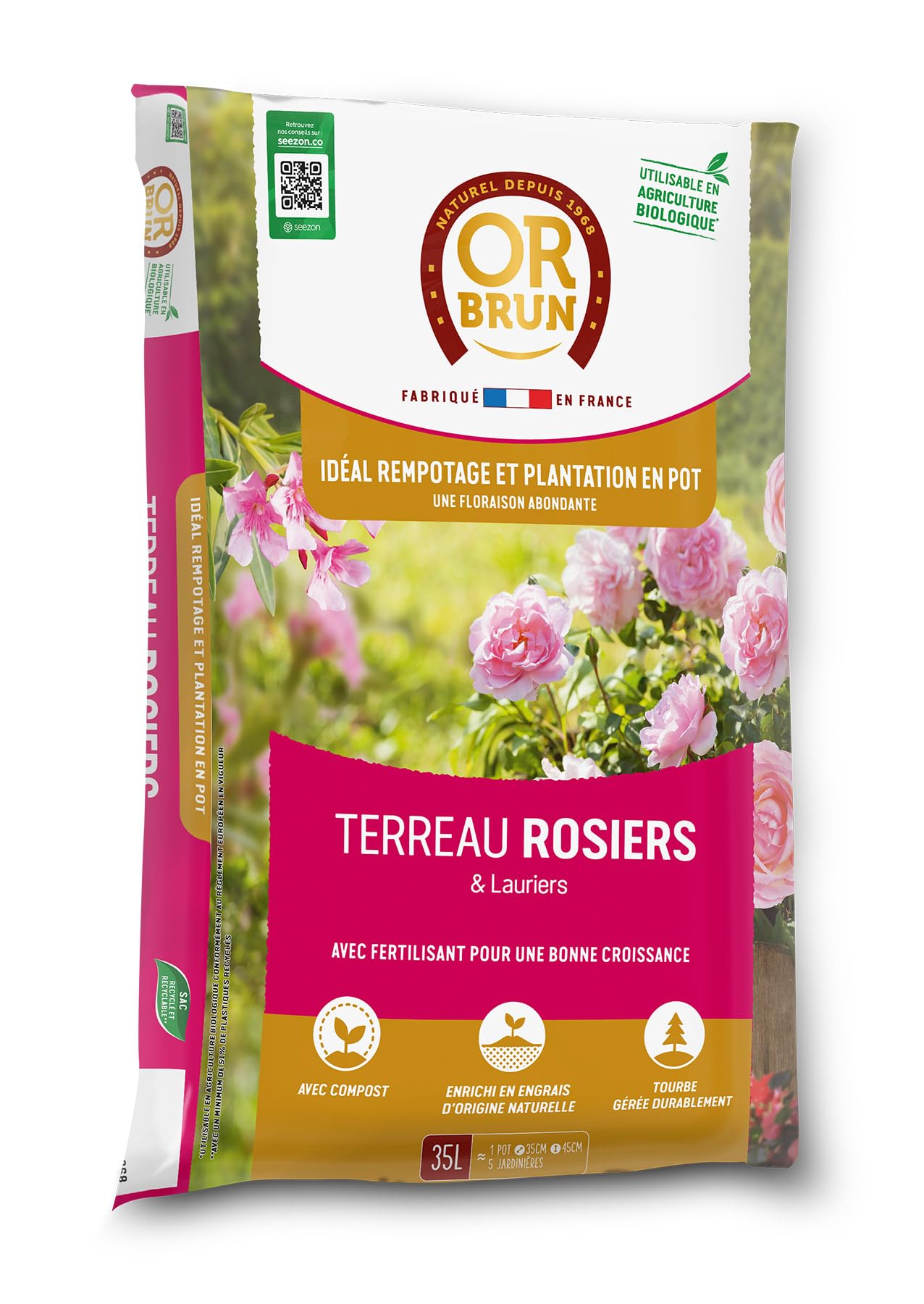 OR BRUN Terreau Rosiers 35L - Spécial Rempotage et Plantation