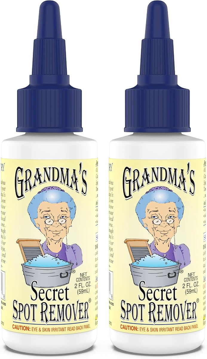 Grandma's Secret Quitamanchas para ropa - Sin cloro, lejía ni toxinas - Quitamanchas de tela elimina manchas de aceite, pintura, sangre y mascotas - 2 onzas, paquete de 2
