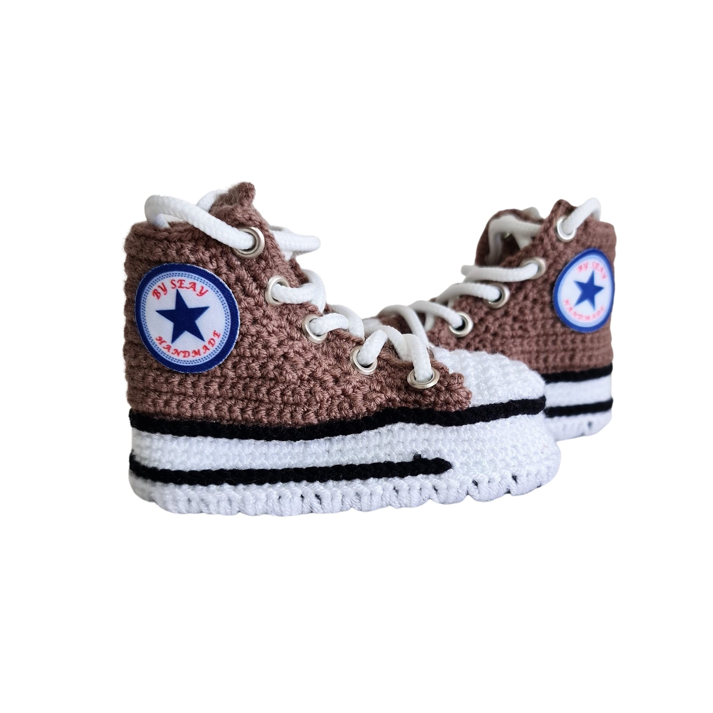 Handgemachte braune Baby Booties, weiche Strick Boots für Neugeborene, Woll-Krabbelsocken und Häkel-Sneaker, rutschfeste Sohle, Geschenk für frischgebackene Eltern