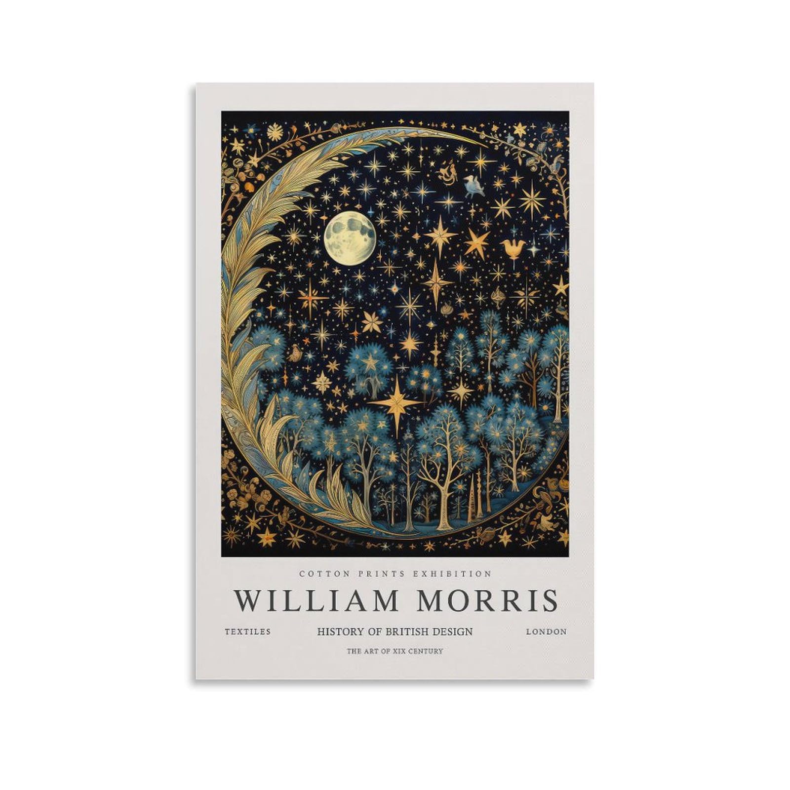 William Morris Vintage Moon Stars Tree Plant Posters Decorative Painting Canvas Wall Art Living Room Decor Posters 20x30inch(50x75cm)