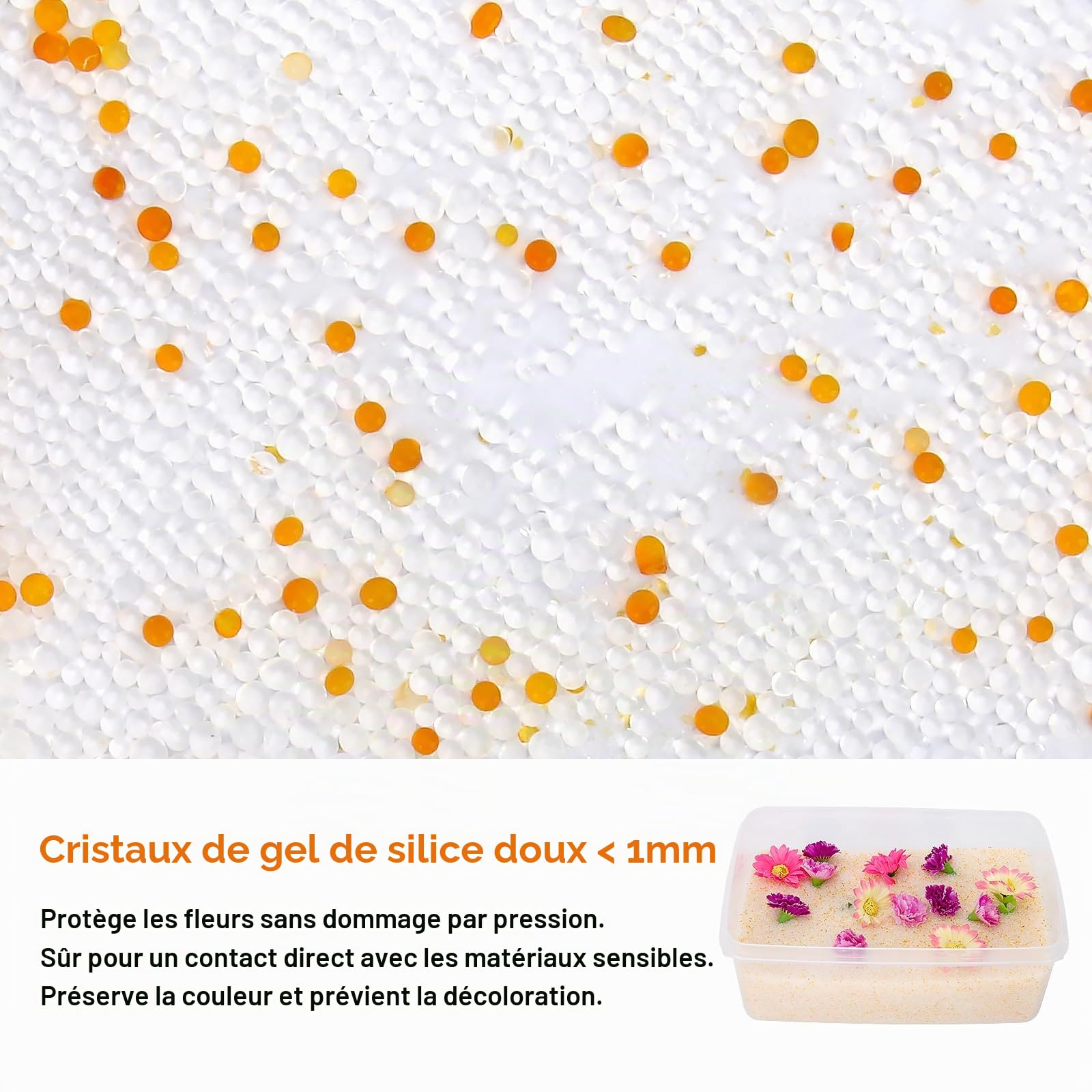 1.0KG Silice Fleurs Séchées - Gel de Silice pour Fleurs - Cristaux de séchage- Silicagel Reutilisable Gel de Silice anti Humidité Absorbeur Déshydratant la Conservation du Bouquet de Mariage