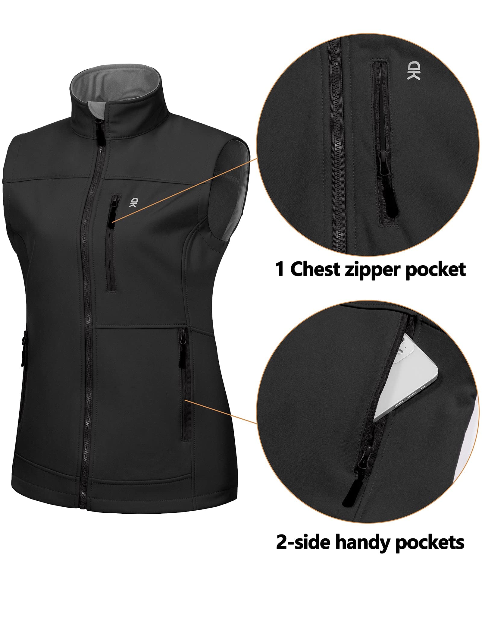Little Donkey Andy Gilet pour femme - Imperméable - Softshell - Sans manches - Coupe-vent - Chaud et respirant - Gilet polaire pour la course, la randonnée, le golf