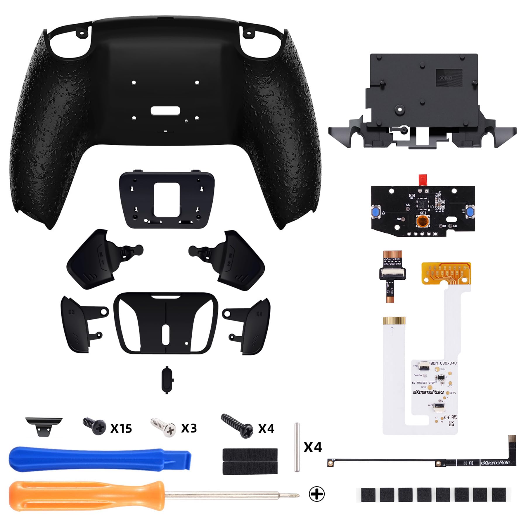 eXtremeRate Programowalny RISE4 Remap Kit dla ps5 BDM 030/040 Controller,Płyta Uaktualniająca&Tylna Powłoka&4 Powrót Przyciski dla ps5 Controller(Bez Controller)-Teksturowana Czarny