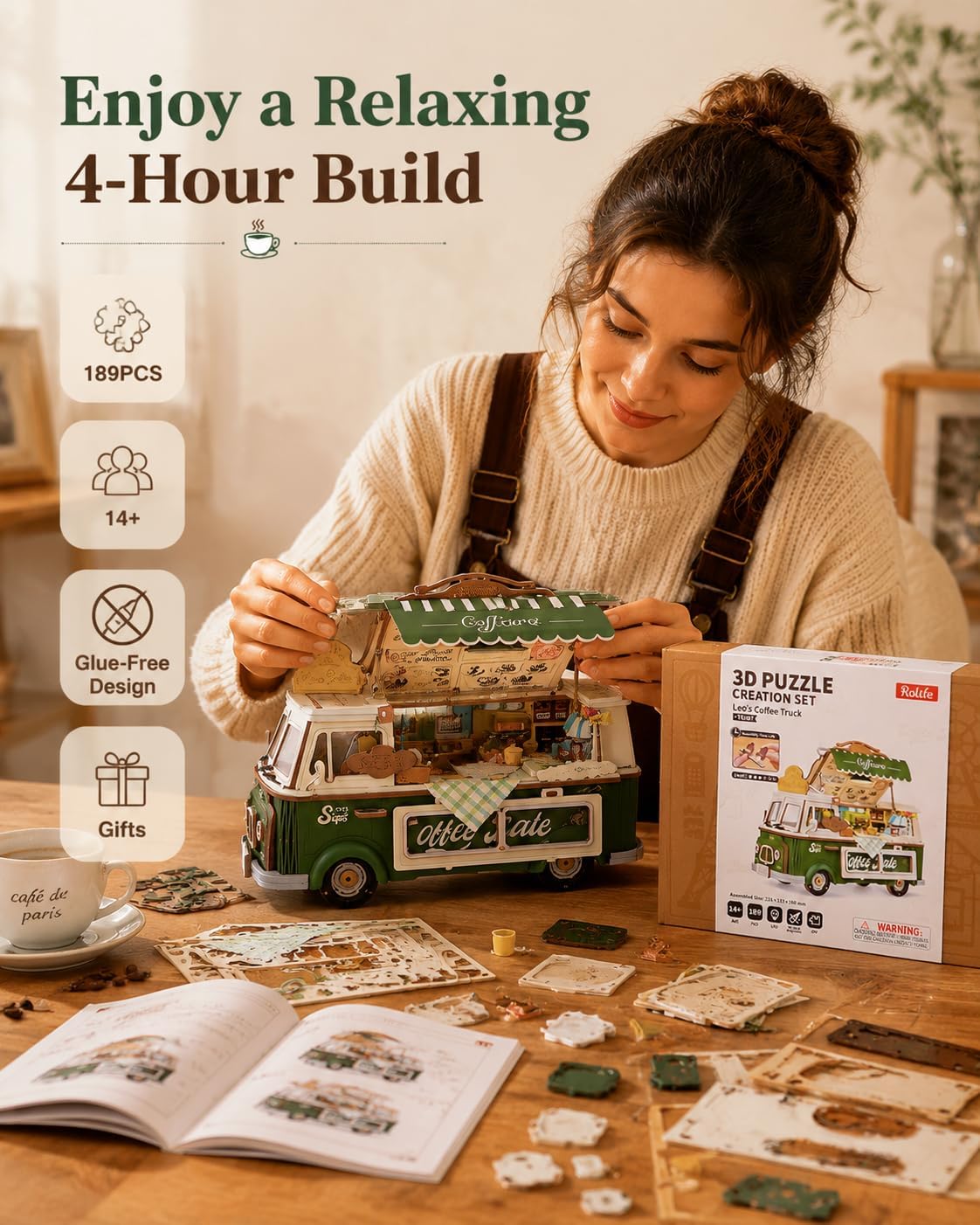 Rolife DIY Miniature House Kit Coffee Truck 3D Wooden Puzzles Book Nook Kit image 4