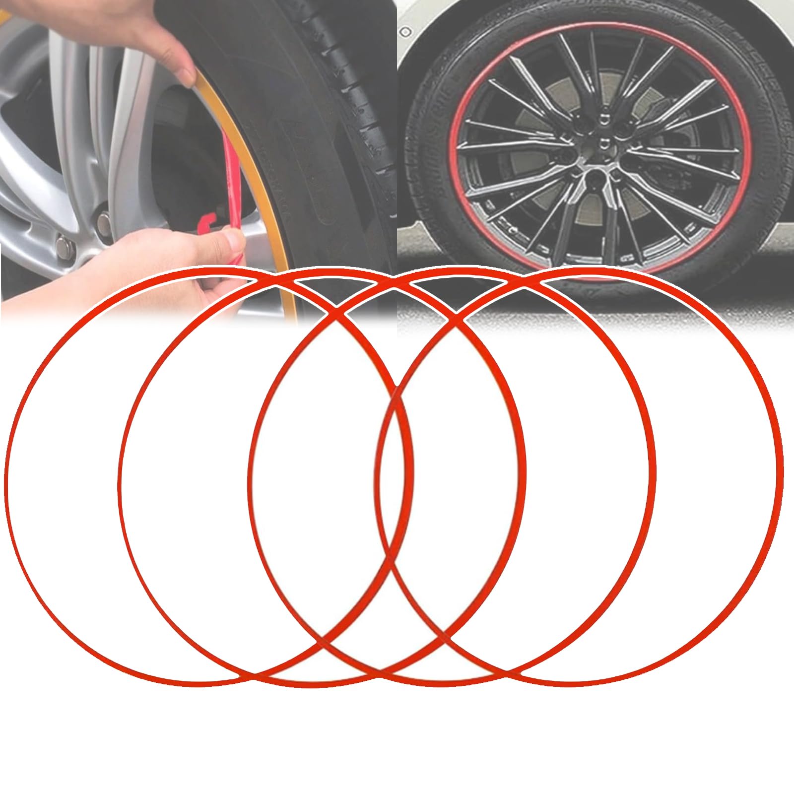 Protezioni Per Cerchi in Lega Da 15-22 Pollici (4 Pezzi), Autoadesive, Non È Necessario Rimuovere Il Pneumatico Per L'installazione, Per Un'ampia Gamma Di Modelli Di Veicoli,16inch,Red