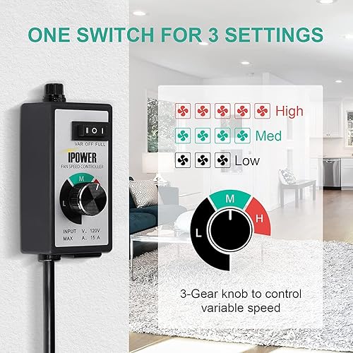 Miniatura 3 de iPower Controlador de velocidad del ventilador en línea variable ajustador electrónico de soplador controles HVAC, un interruptor con 3 ajustes para