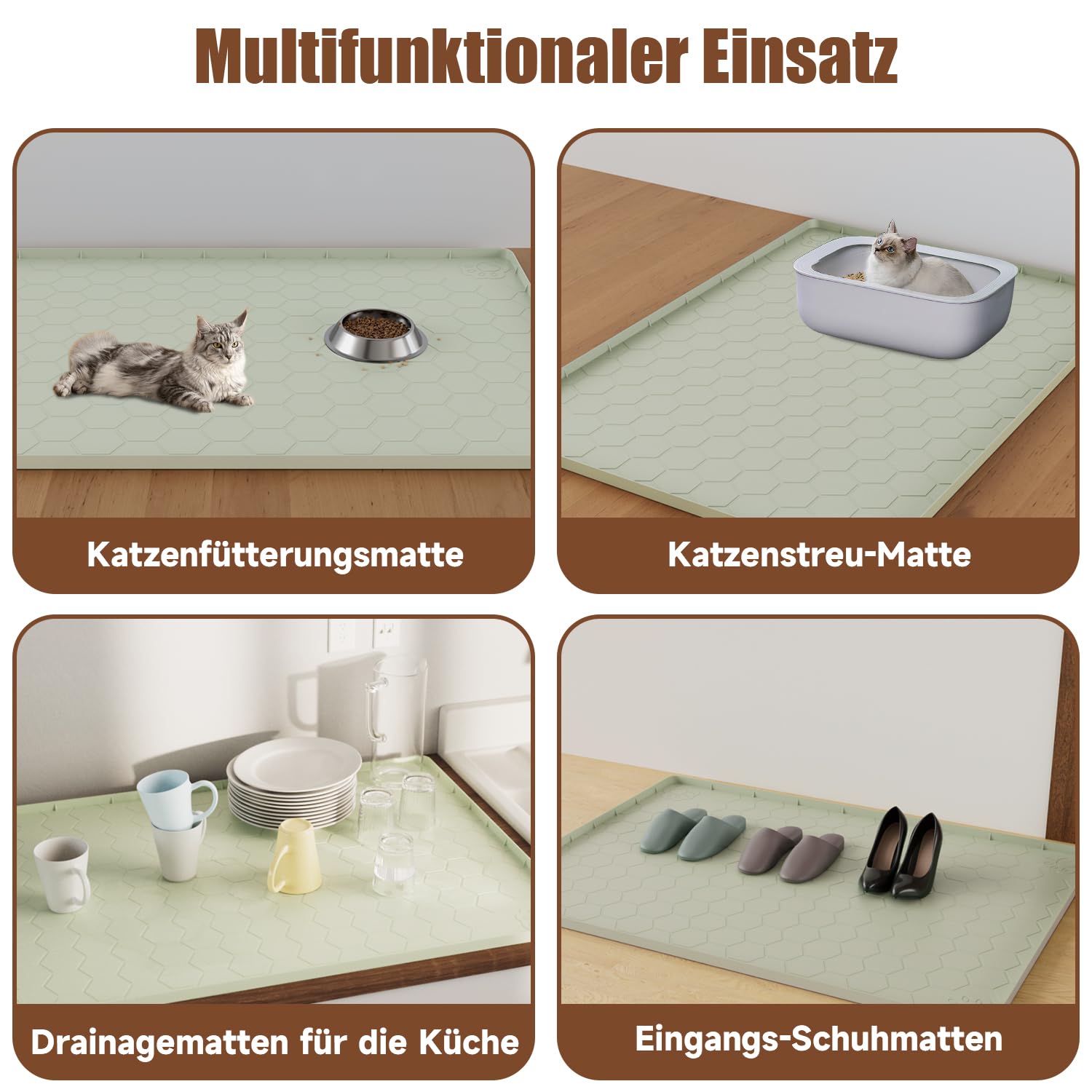 Tappetino per lettiera per gatti, taglie forti, 101 x 71 cm, grande, XXL, in silicone alimentare, impermeabile, resistente alle urine, antiscivolo, facile da pulire, verde chiaro