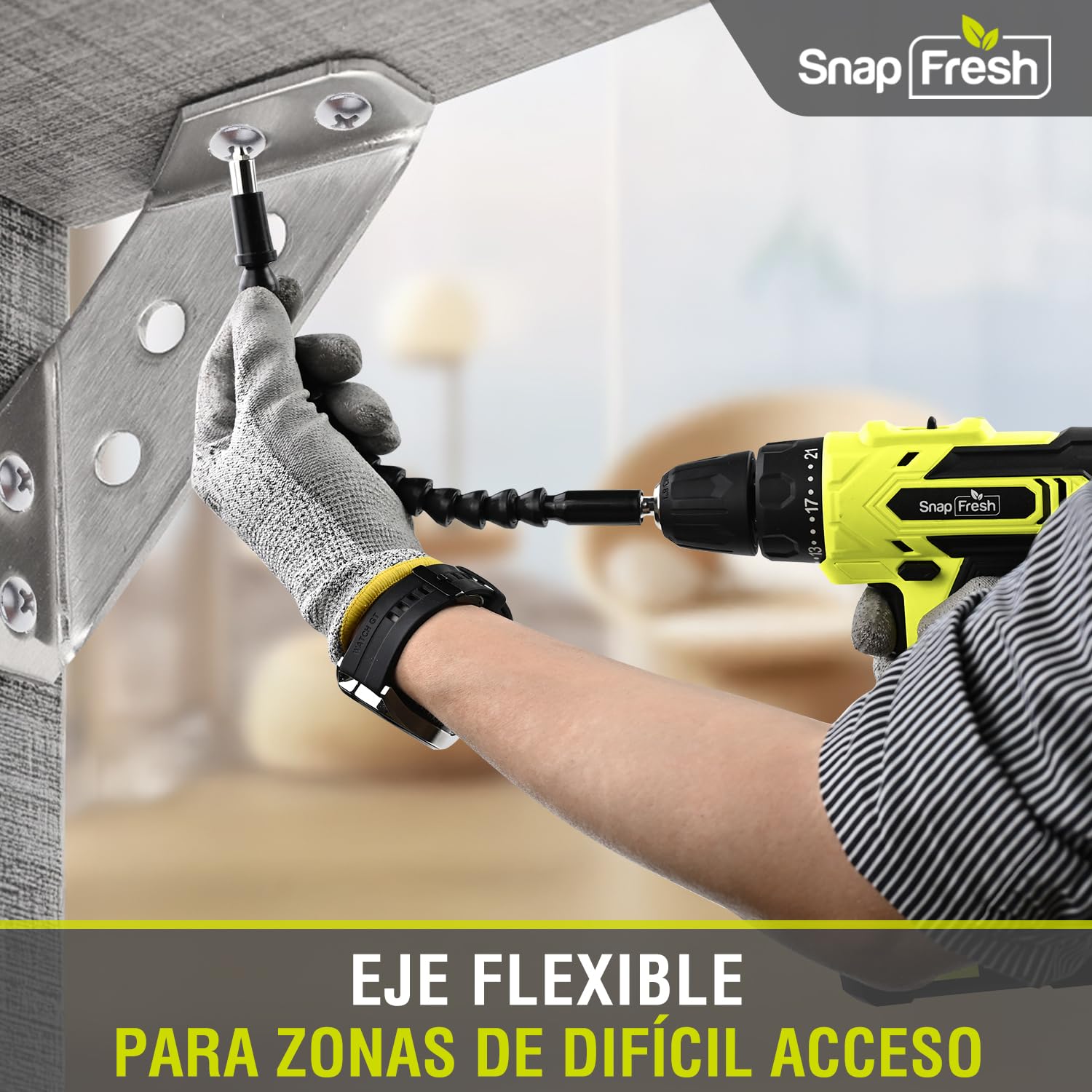 SnapFresh Taladro Atornillador a Batería 20V, 35Nm, 21+1 Par, 2 Velocidades, Taladro Eléctrico sin Cable con LED, 43 Accesorios, Batería 2.0Ah y Cargador Rápido, Ligero para Hogar y Bricolaje