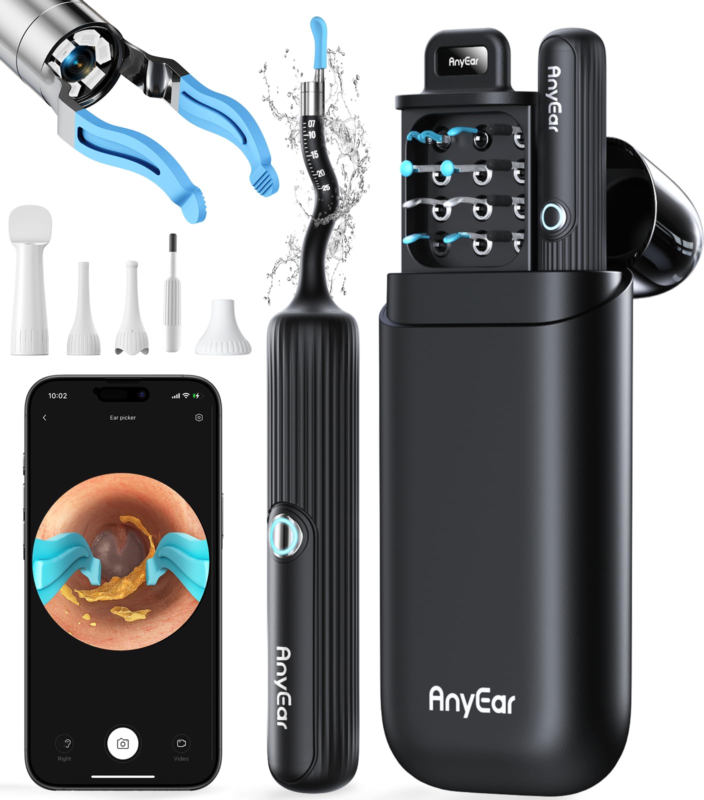 Flexible Ear Wax Removal Tool Camera, Wireless Ear Cleaner with 10MP HD Otoscope, Painless Tweezers, 12 Soft Tips, 3 Inspection Heads, Portable Earwax Removal Kit with Camera for Adults/Kids