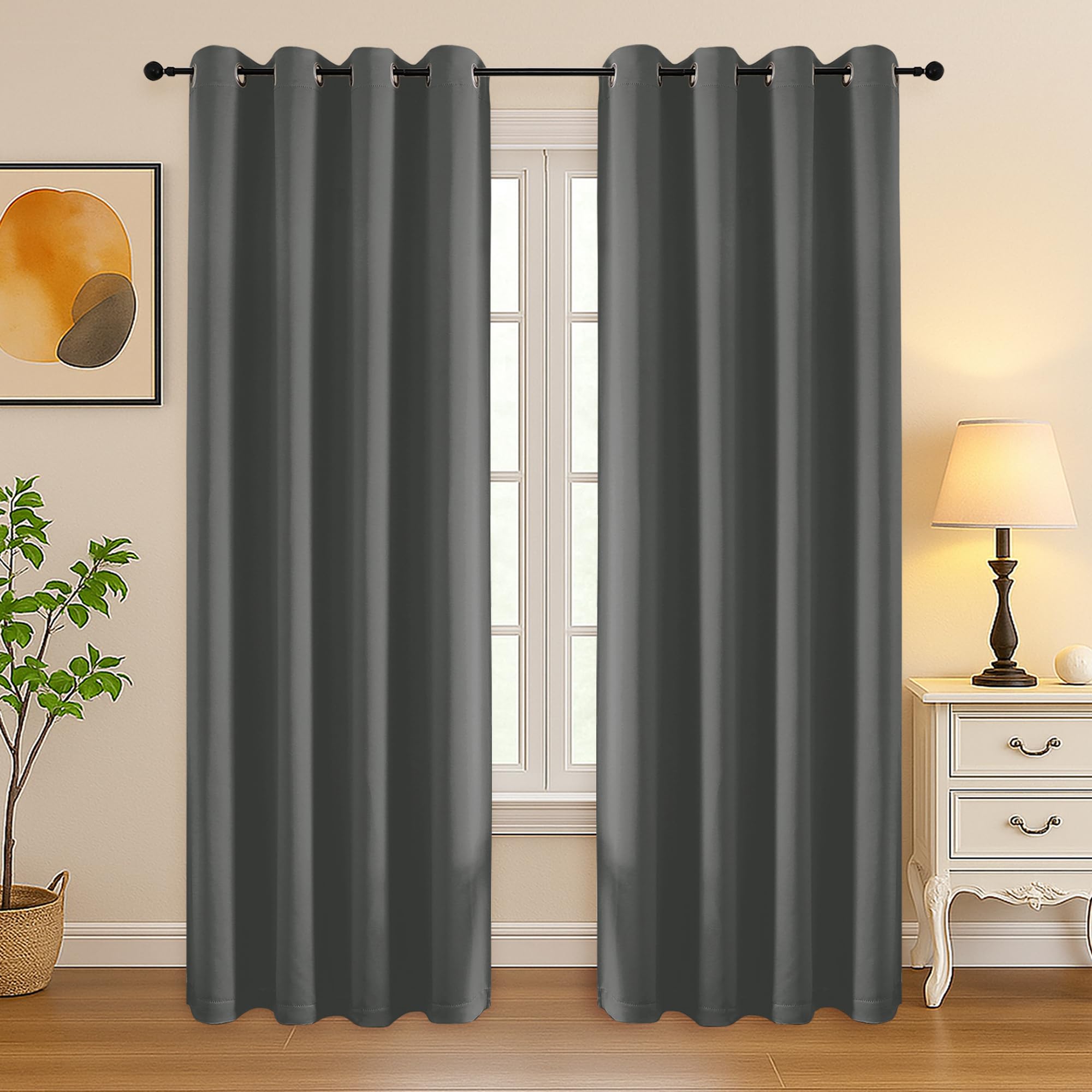 Simplebrand Light Grey Curtains for Bedroom Living Room 72 Inches Long 2 Panels Set, Room Darkening Thermal Insulated Curtains &amp; Drapes, Solid Grommet Noise Reducing Window Treatment, W50 x L72 Inch