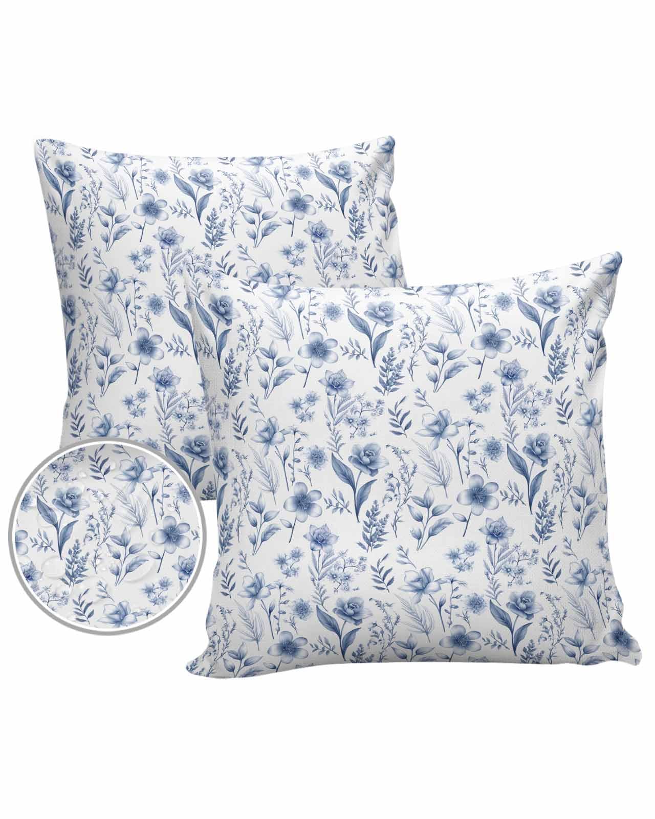 Edwiinsa Botanical Blue Outdoor Pillow Covers Waterproof,All Weather Cushion Case Set of 2 Decorative Pillowcases for Sofa Couch Bed Decor Patio Furniture 20