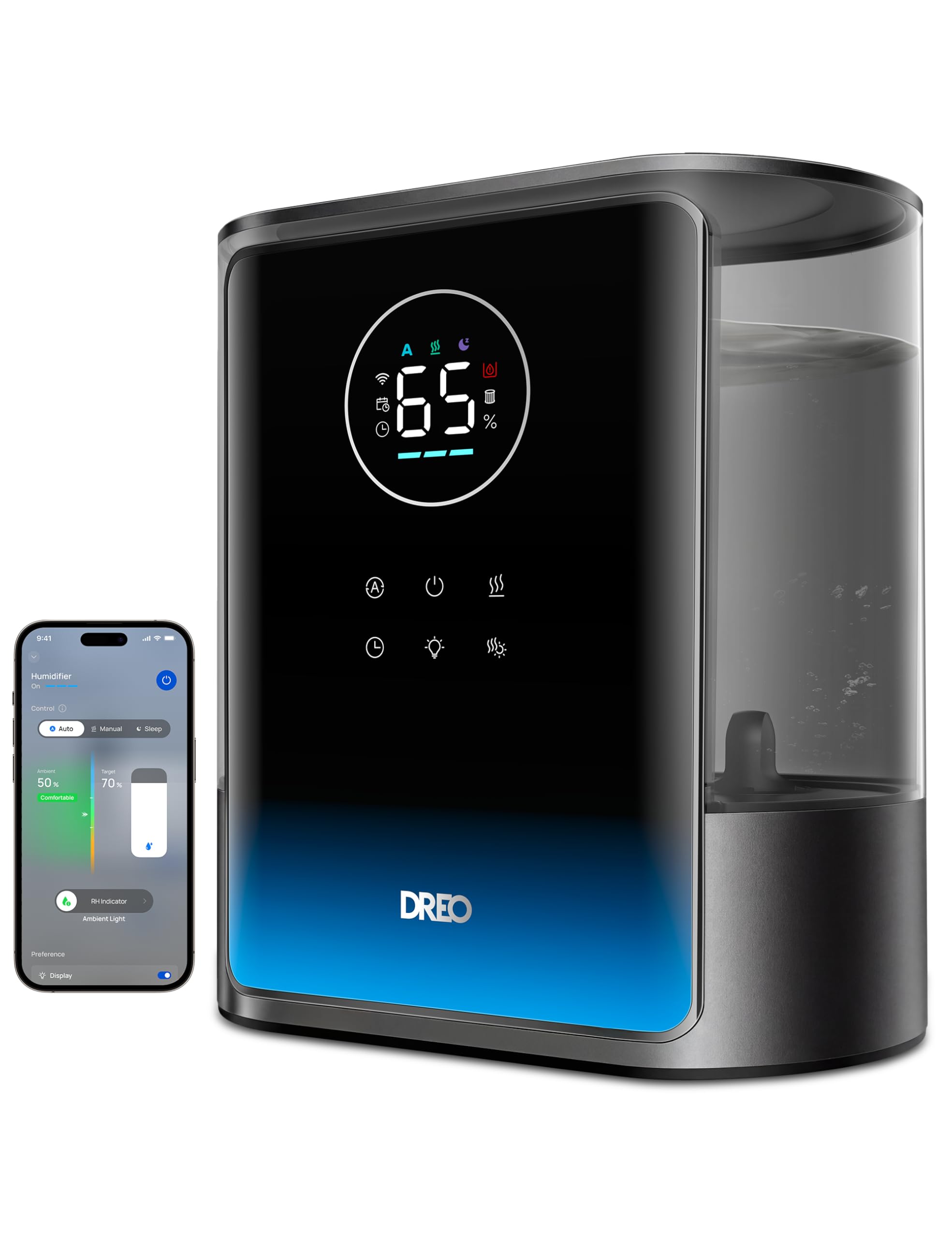 8L Smart Humidifiers for Bedroom 600ft², 80H Runtime Warm&Cool Supersized Mist Humidifier for Large Room Indoor, Quiet Whole House humidifier for Baby, Plants, with Alexa/Google, Black, HM717S